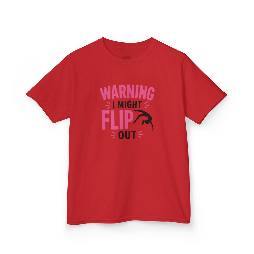 Kids T-Shirt — "Warning I Might Flip Out" Gymnastics Tee