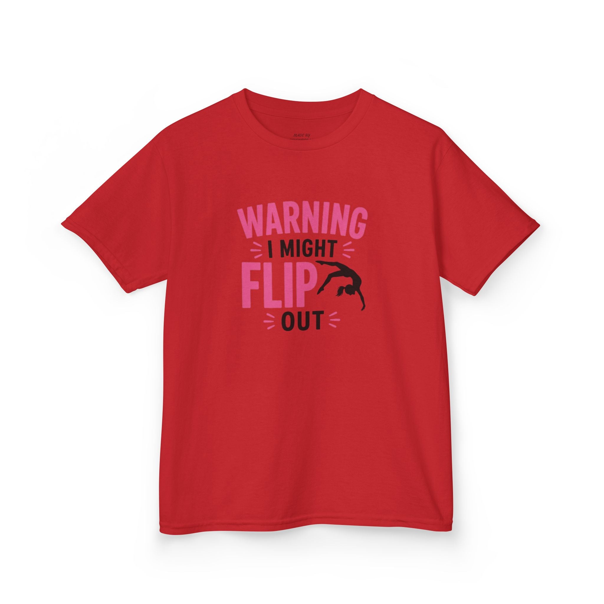 Kids T-Shirt — "Warning I Might Flip Out" Gymnastics Tee