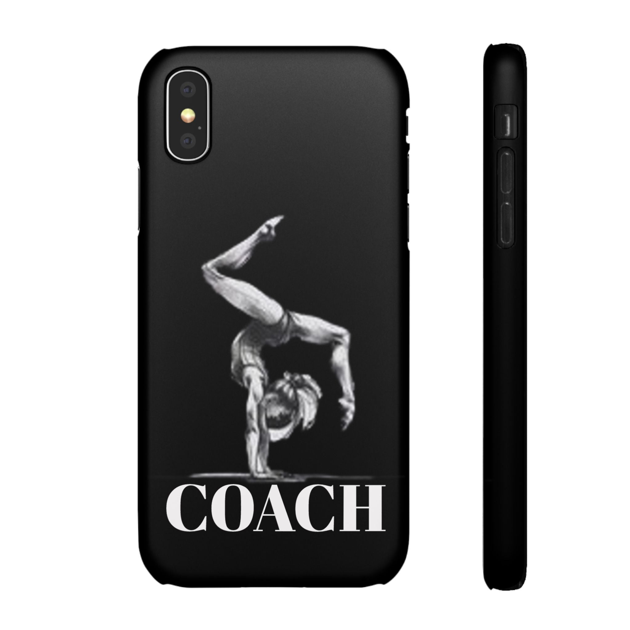 Coach Gymnastics Phone Case — Black Snap Phone Cover with Gymnast Silhouette