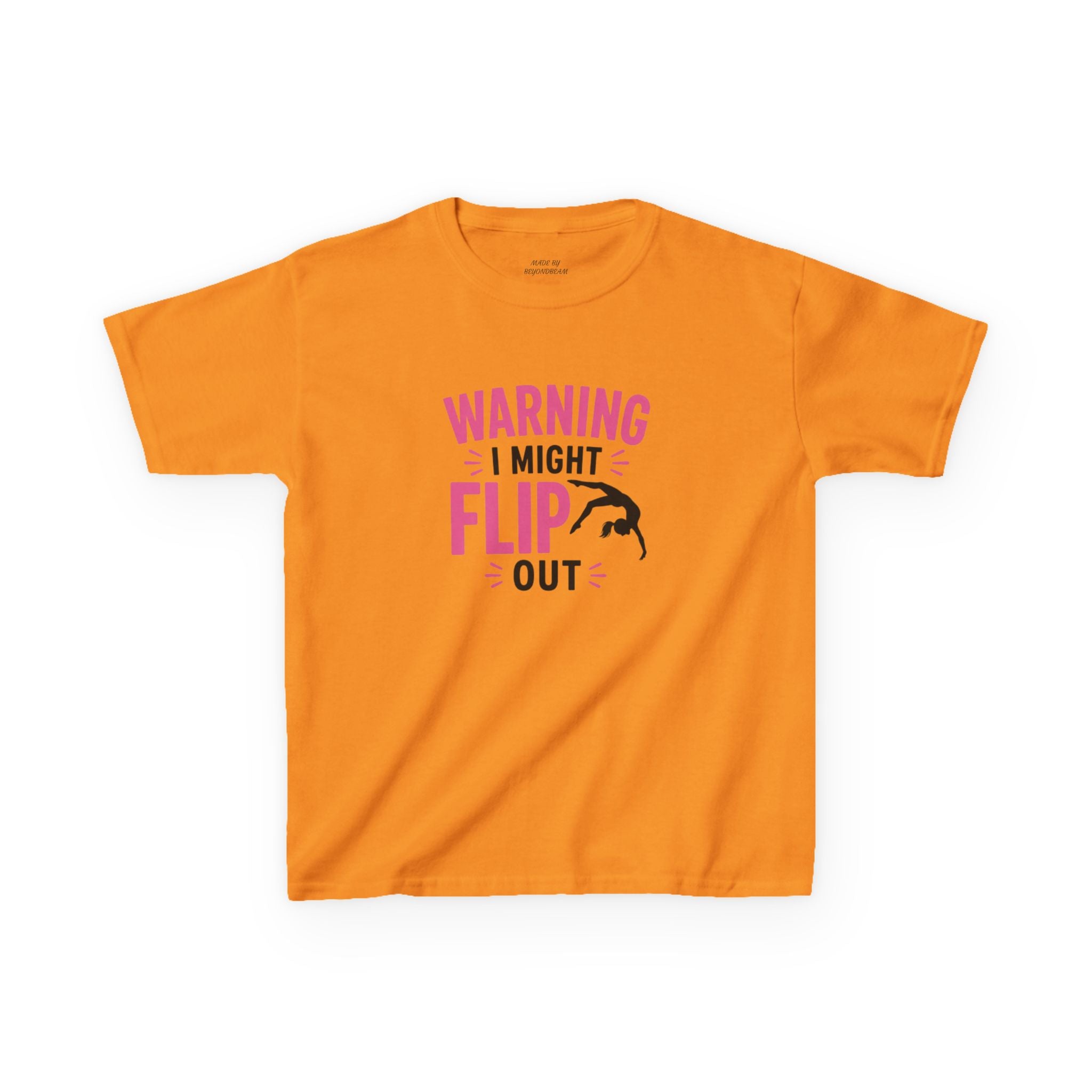 Kids T-Shirt — "Warning I Might Flip Out" Gymnastics Tee