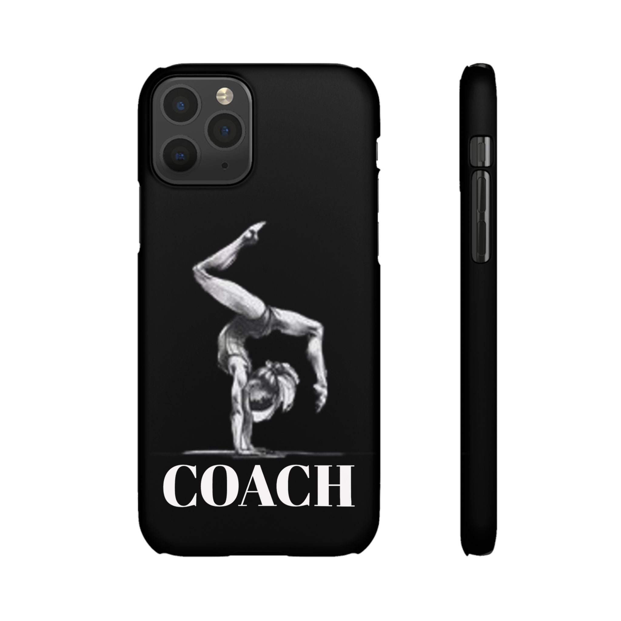 Coach Gymnastics Phone Case — Black Snap Phone Cover with Gymnast Silhouette