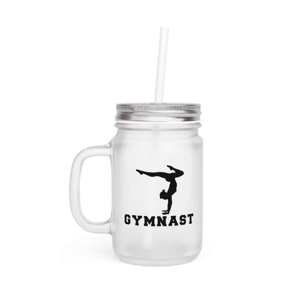 Gymnast Mason Jar Tumbler – Frosted Glass Gymnastics Drink Mug with Straw