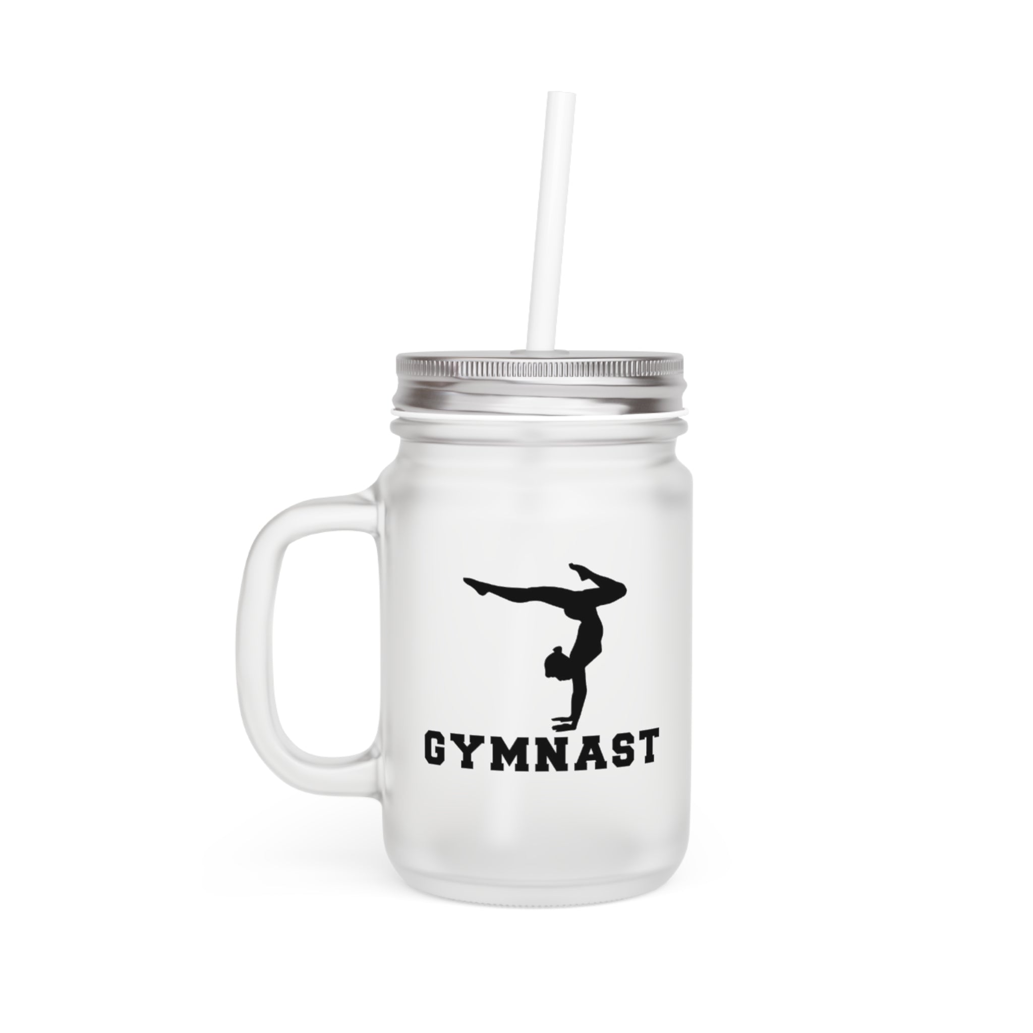 Gymnast Mason Jar Tumbler – Frosted Glass Gymnastics Drink Mug with Straw