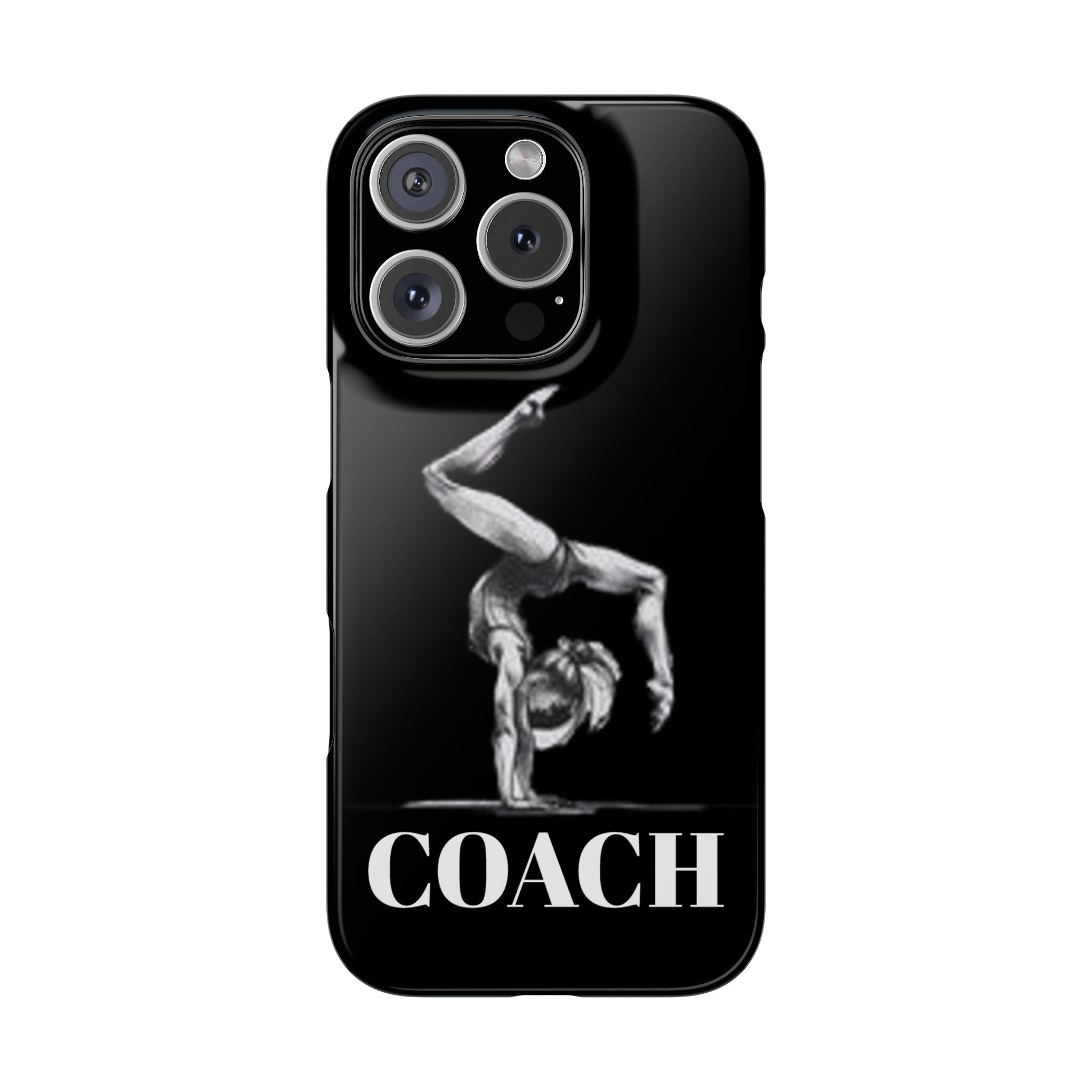 Coach Gymnastics Phone Case — Black Snap Phone Cover with Gymnast Silhouette