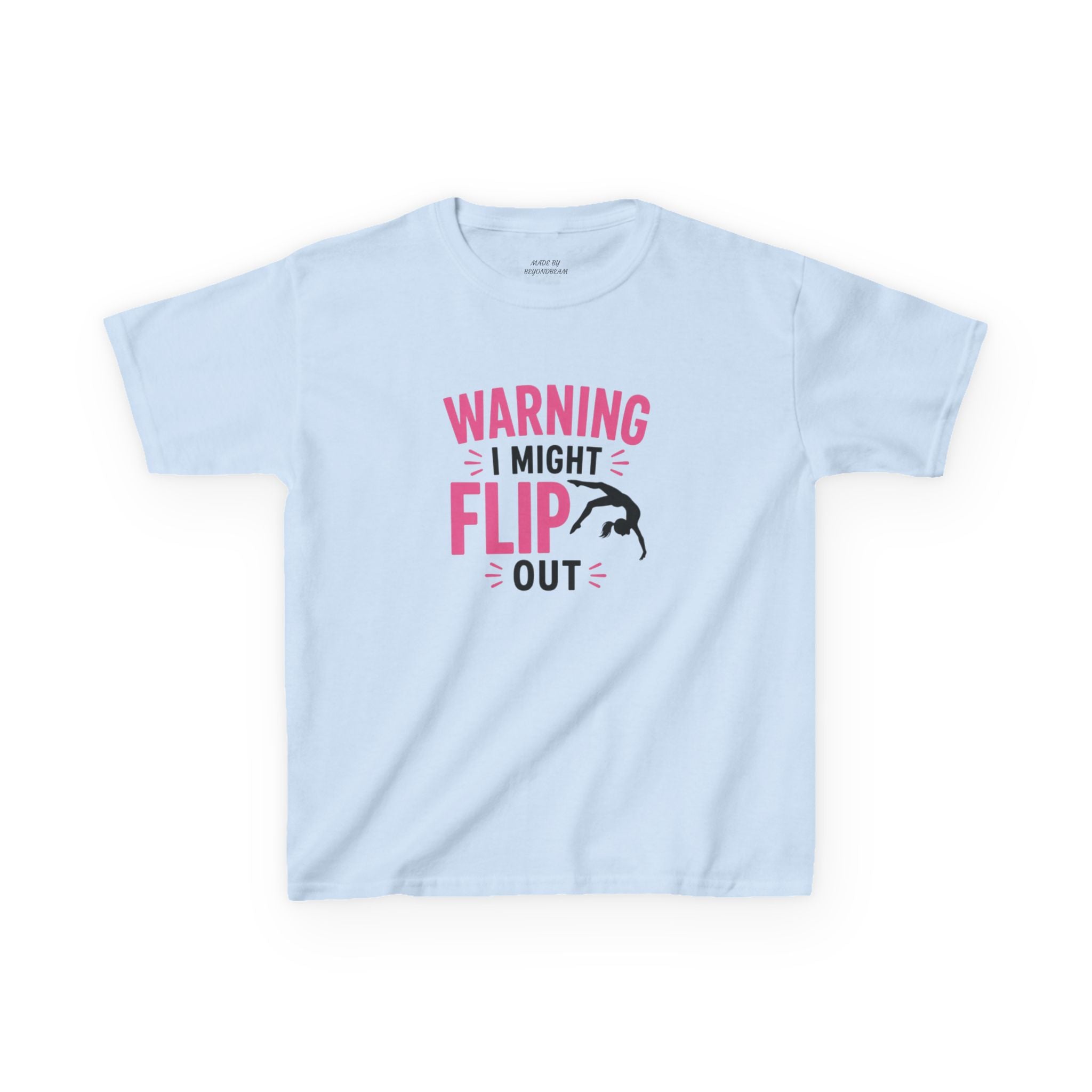 Kids T-Shirt — "Warning I Might Flip Out" Gymnastics Tee