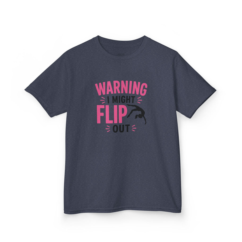 Kids T-Shirt — "Warning I Might Flip Out" Gymnastics Tee