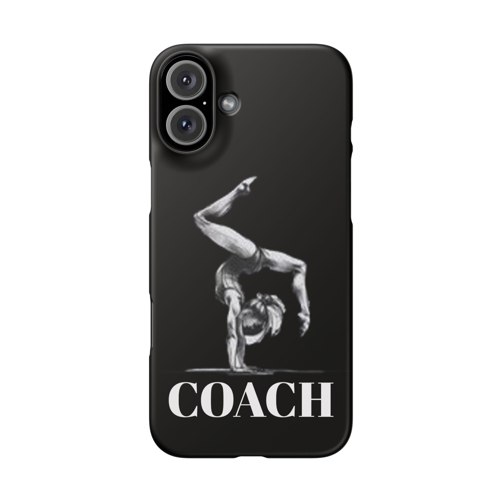 Coach Gymnastics Phone Case — Black Snap Phone Cover with Gymnast Silhouette