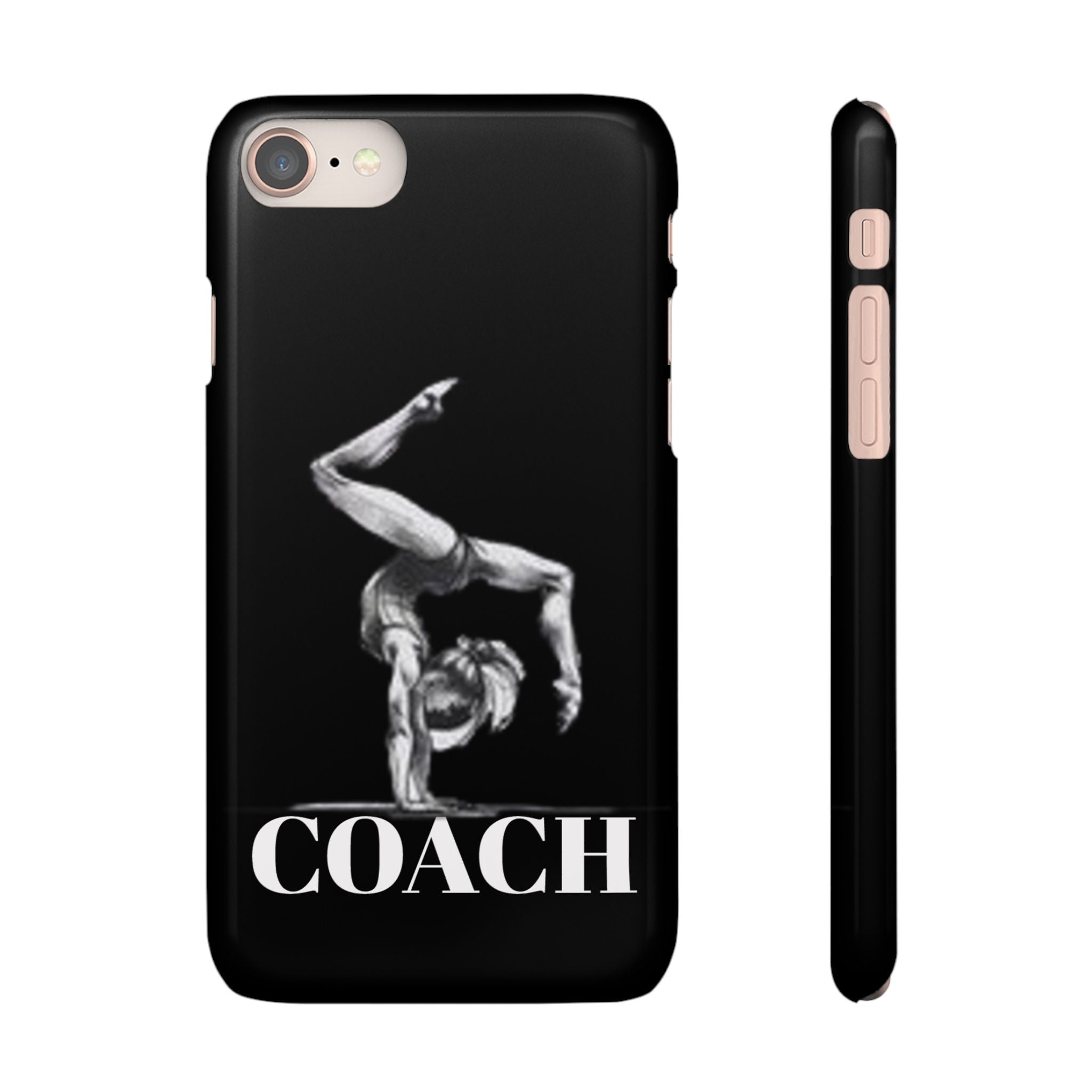 Coach Gymnastics Phone Case — Black Snap Phone Cover with Gymnast Silhouette
