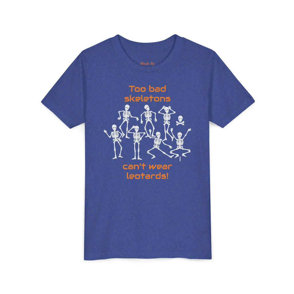 Kids Halloween Gymnastics Tee – ‘Too Bad Skeletons Can’t Wear Leotards!’ (Kids)