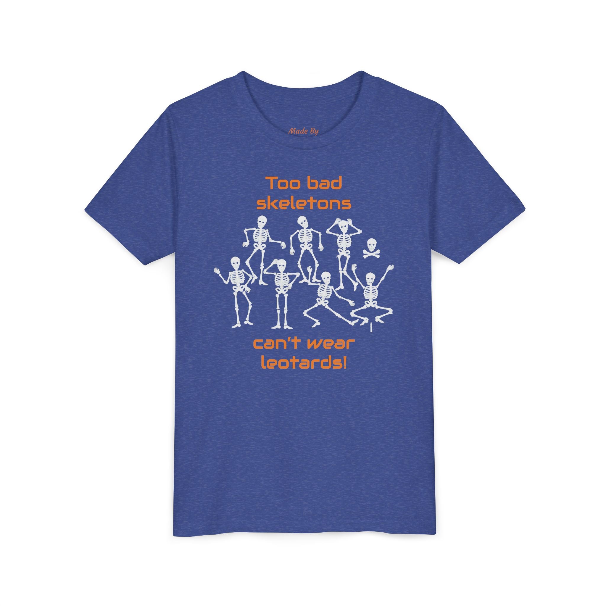 Kids Halloween Gymnastics Tee – ‘Too Bad Skeletons Can’t Wear Leotards!’ (Kids)