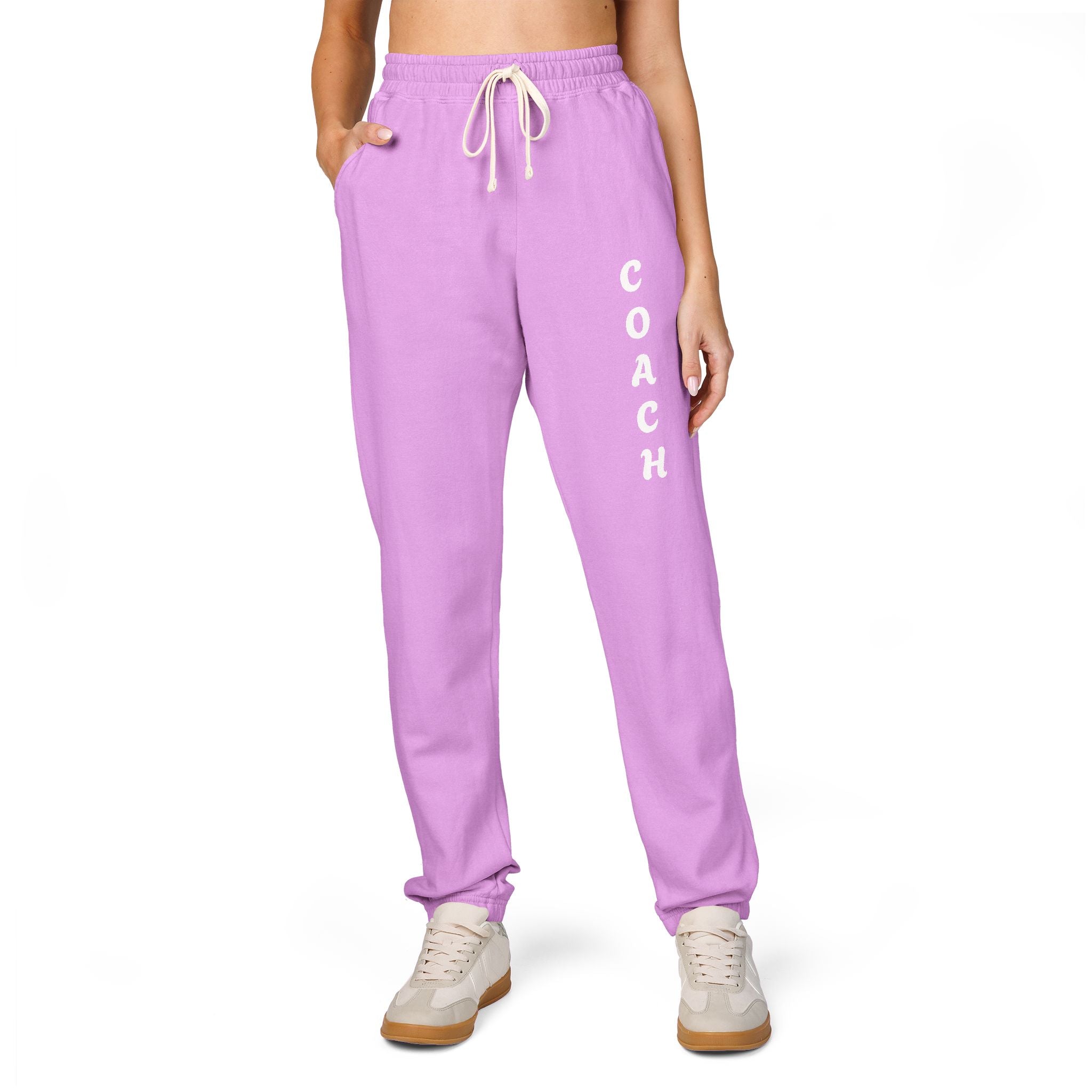 Adults Coach Vertical Logo Sweatpants — Garment-Dyed Fleece Joggers