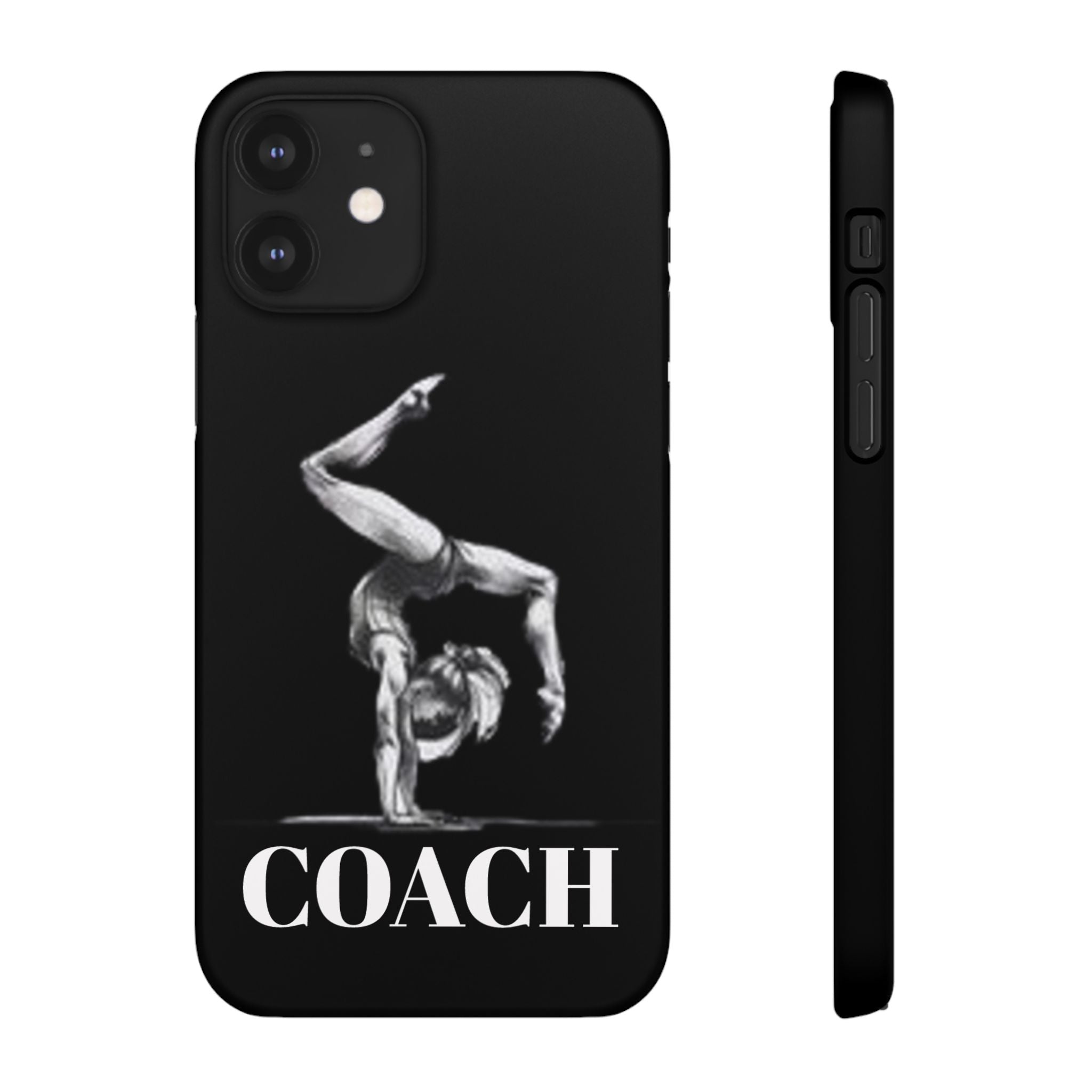 Coach Gymnastics Phone Case — Black Snap Phone Cover with Gymnast Silhouette