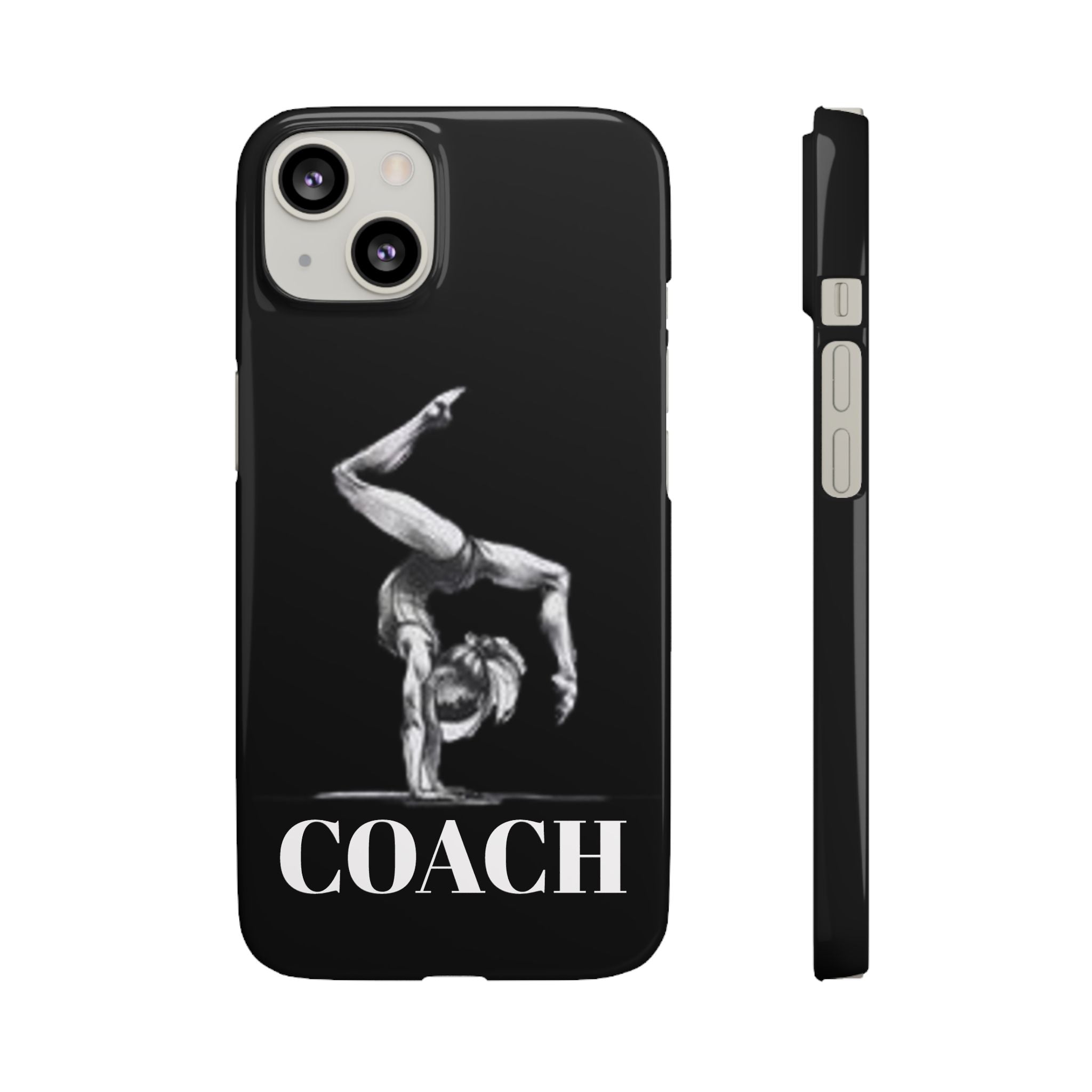 Coach Gymnastics Phone Case — Black Snap Phone Cover with Gymnast Silhouette