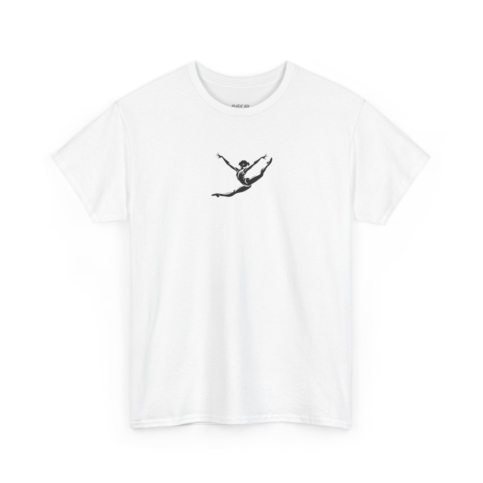 Gymnast Minimalist Tee — Small Graceful Leap Graphic T-Shirt (Adults)