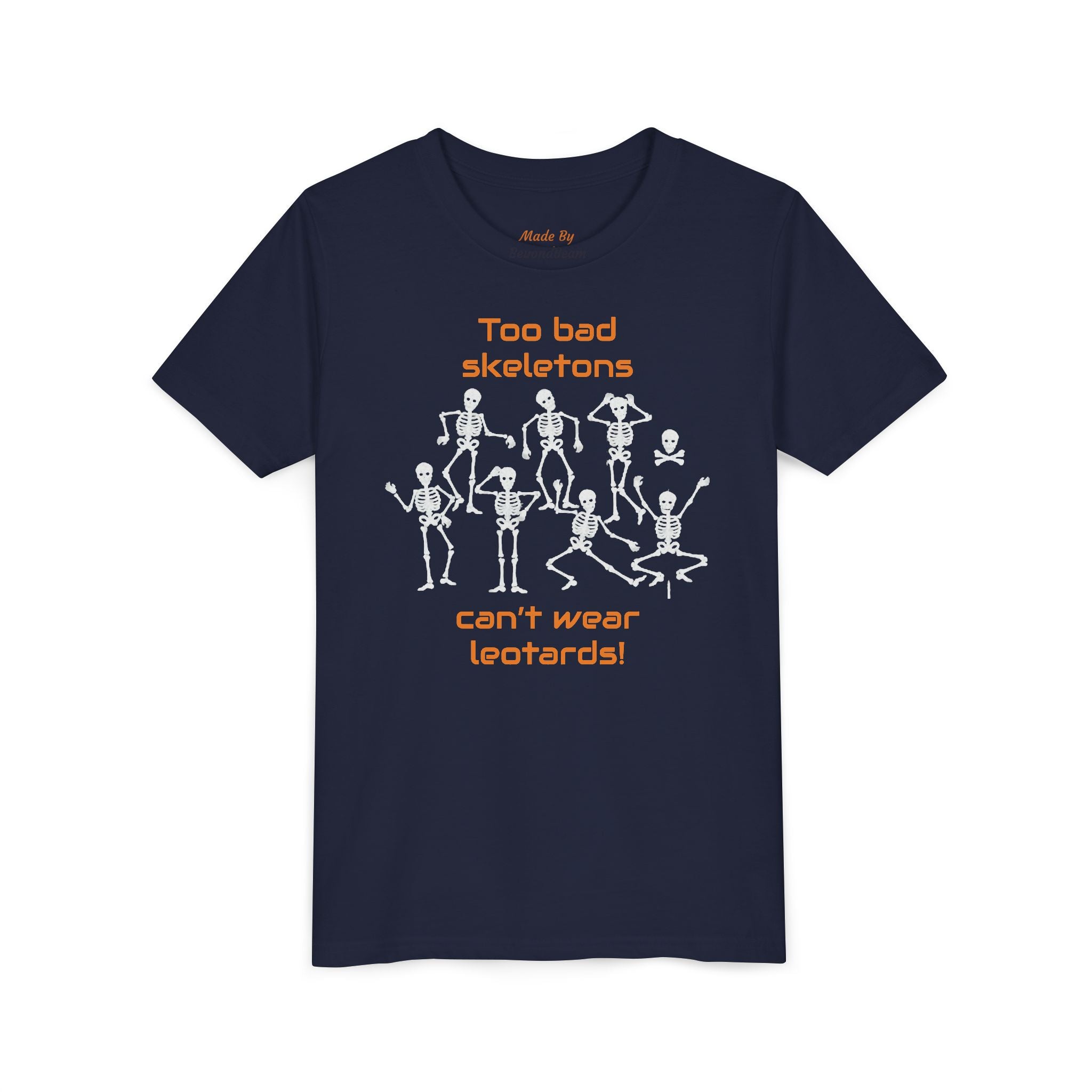 Kids Halloween Gymnastics Tee – ‘Too Bad Skeletons Can’t Wear Leotards!’ (Kids)