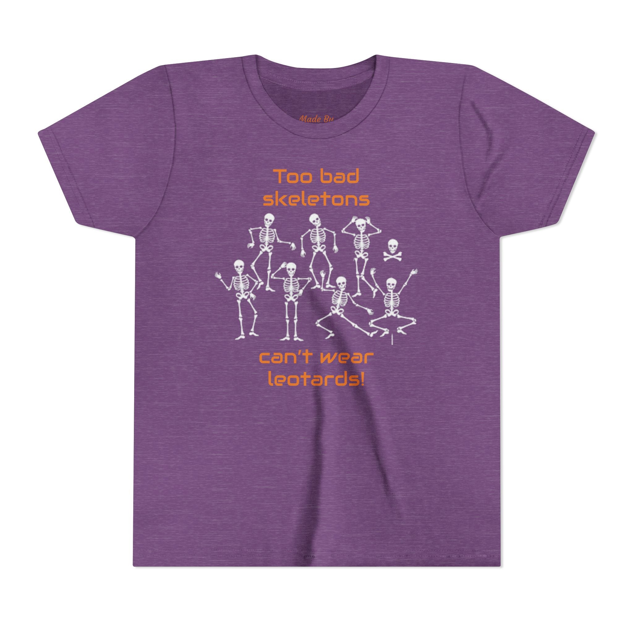 Kids Halloween Gymnastics Tee – ‘Too Bad Skeletons Can’t Wear Leotards!’ (Kids)