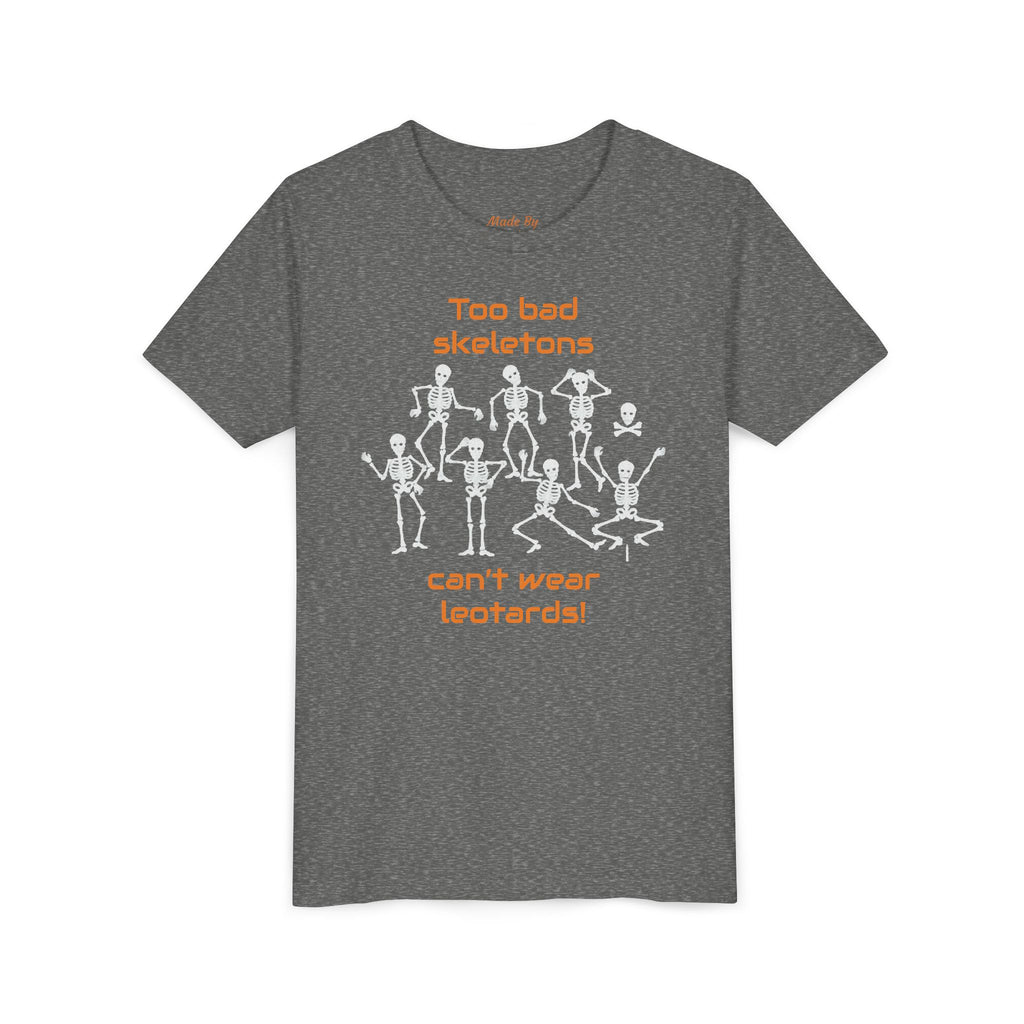 Kids Halloween Gymnastics Tee – ‘Too Bad Skeletons Can’t Wear Leotards!’ (Kids)