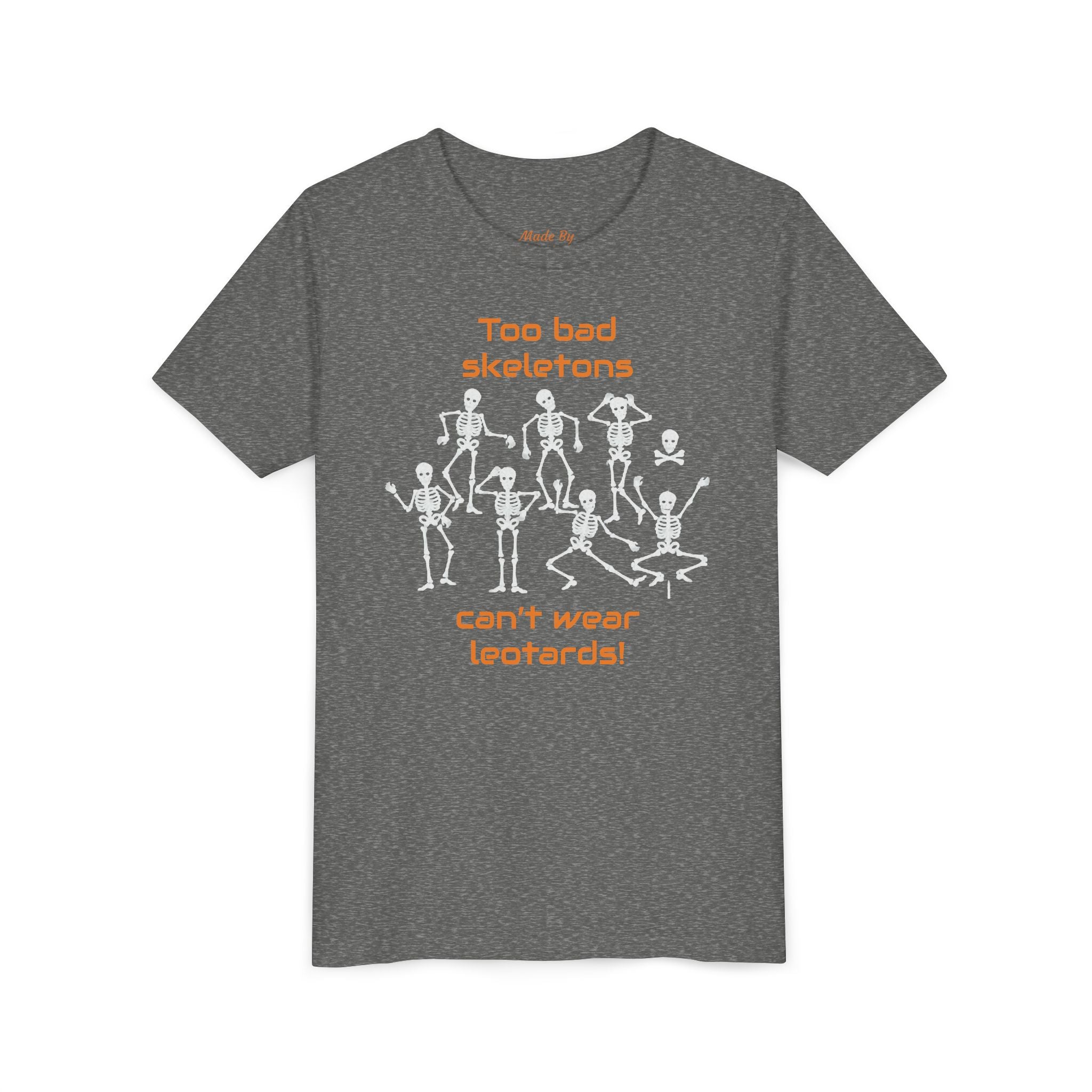 Kids Halloween Gymnastics Tee – ‘Too Bad Skeletons Can’t Wear Leotards!’ (Kids)