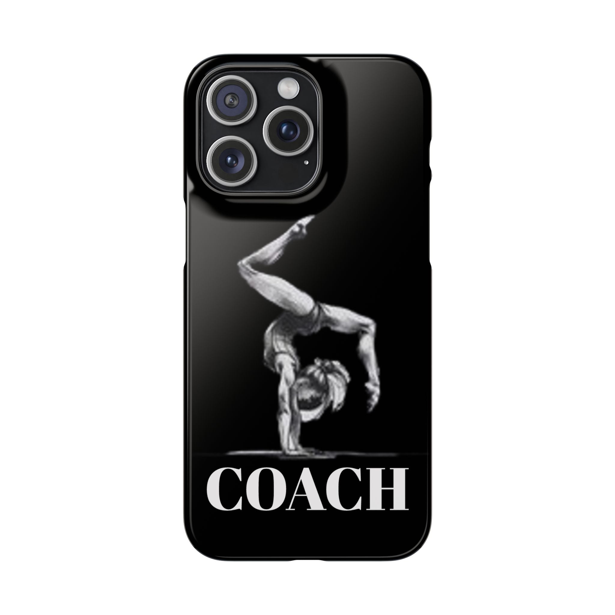 Coach Gymnastics Phone Case — Black Snap Phone Cover with Gymnast Silhouette