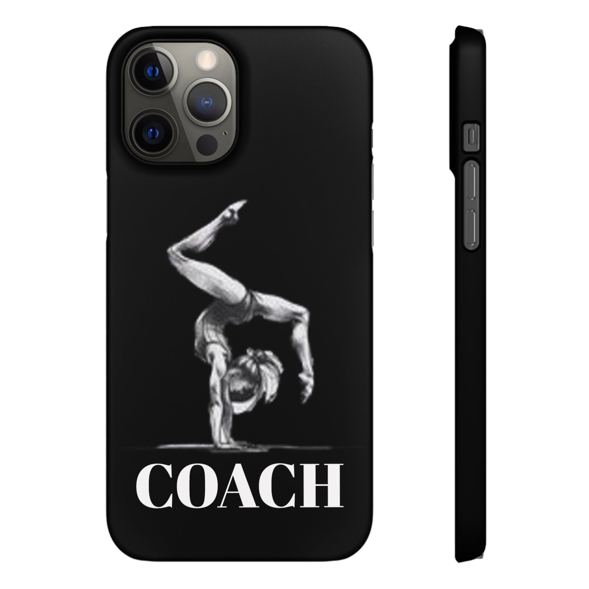 Coach Gymnastics Phone Case — Black Snap Phone Cover with Gymnast Silhouette