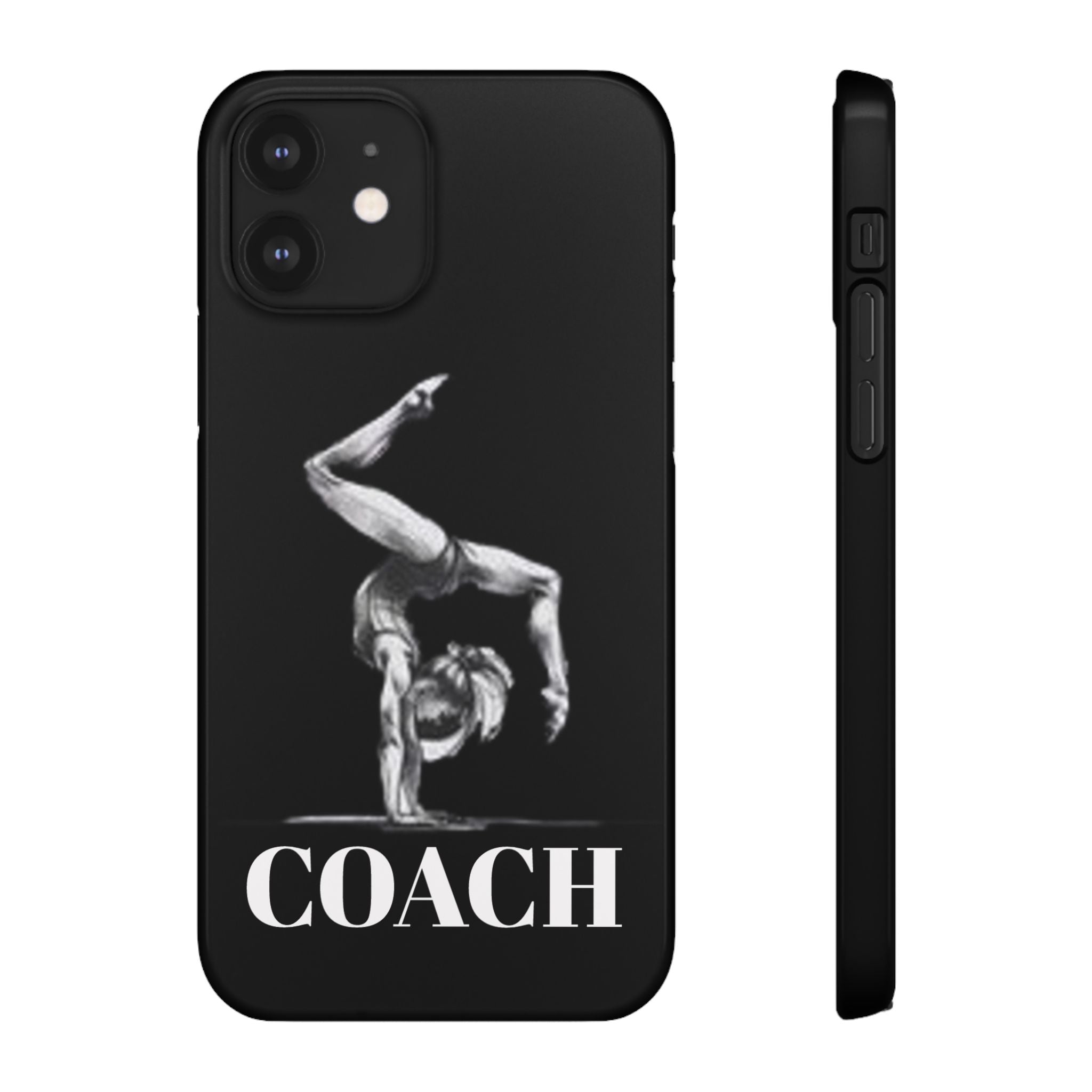 Coach Gymnastics Phone Case — Black Snap Phone Cover with Gymnast Silhouette