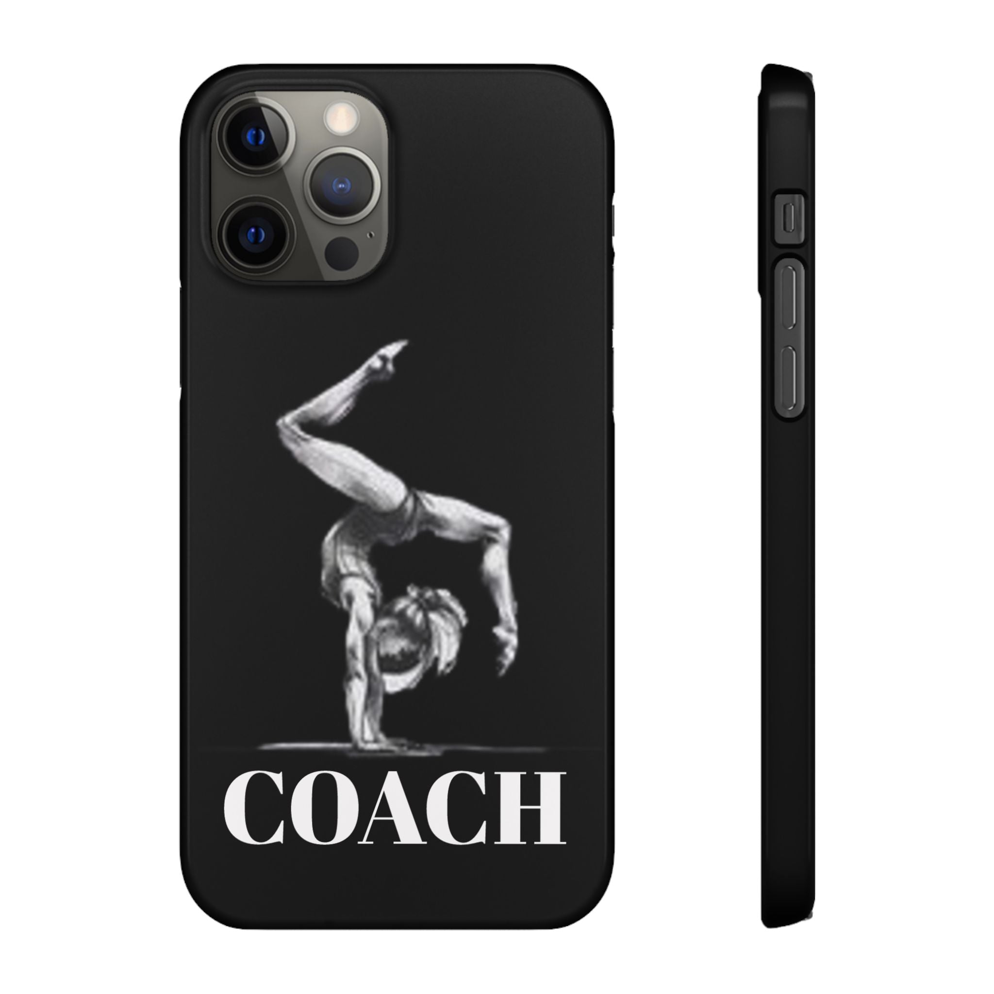 Coach Gymnastics Phone Case — Black Snap Phone Cover with Gymnast Silhouette