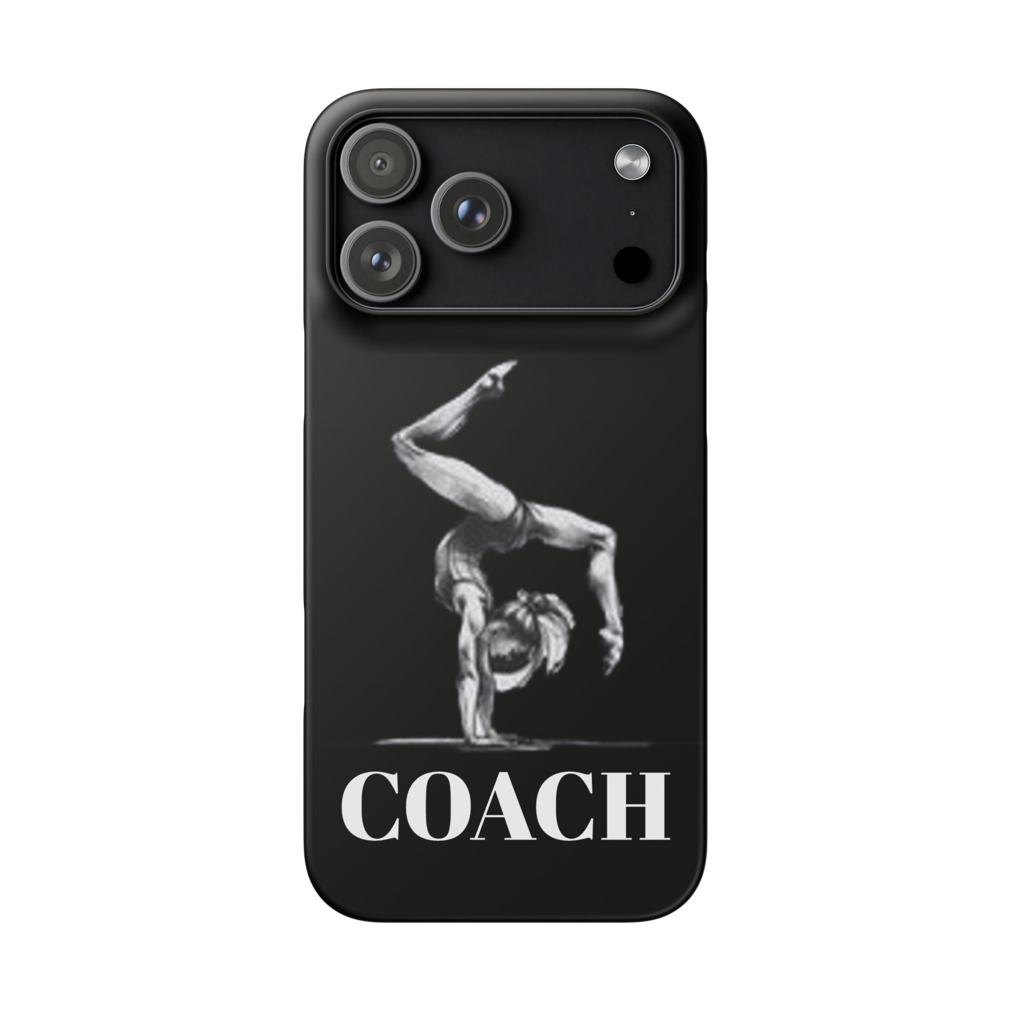 Coach Gymnastics Phone Case — Black Snap Phone Cover with Gymnast Silhouette