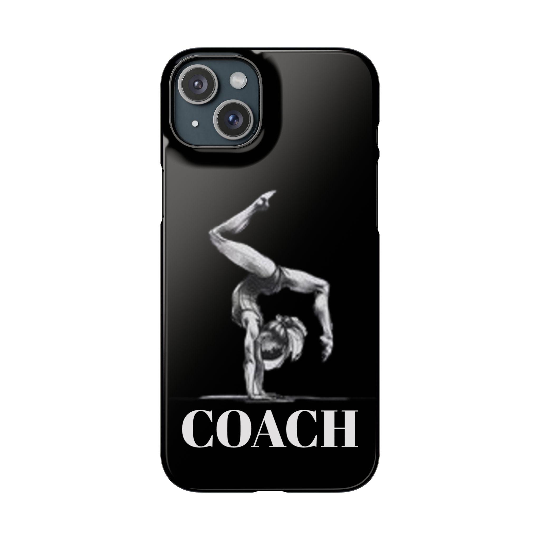 Coach Gymnastics Phone Case — Black Snap Phone Cover with Gymnast Silhouette
