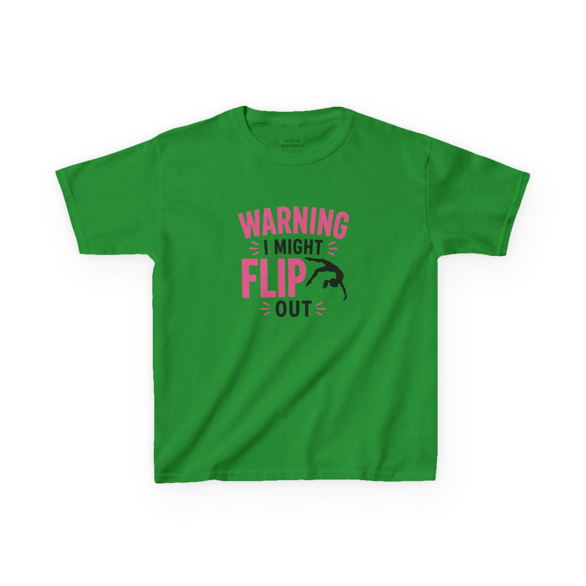 Kids T-Shirt — "Warning I Might Flip Out" Gymnastics Tee