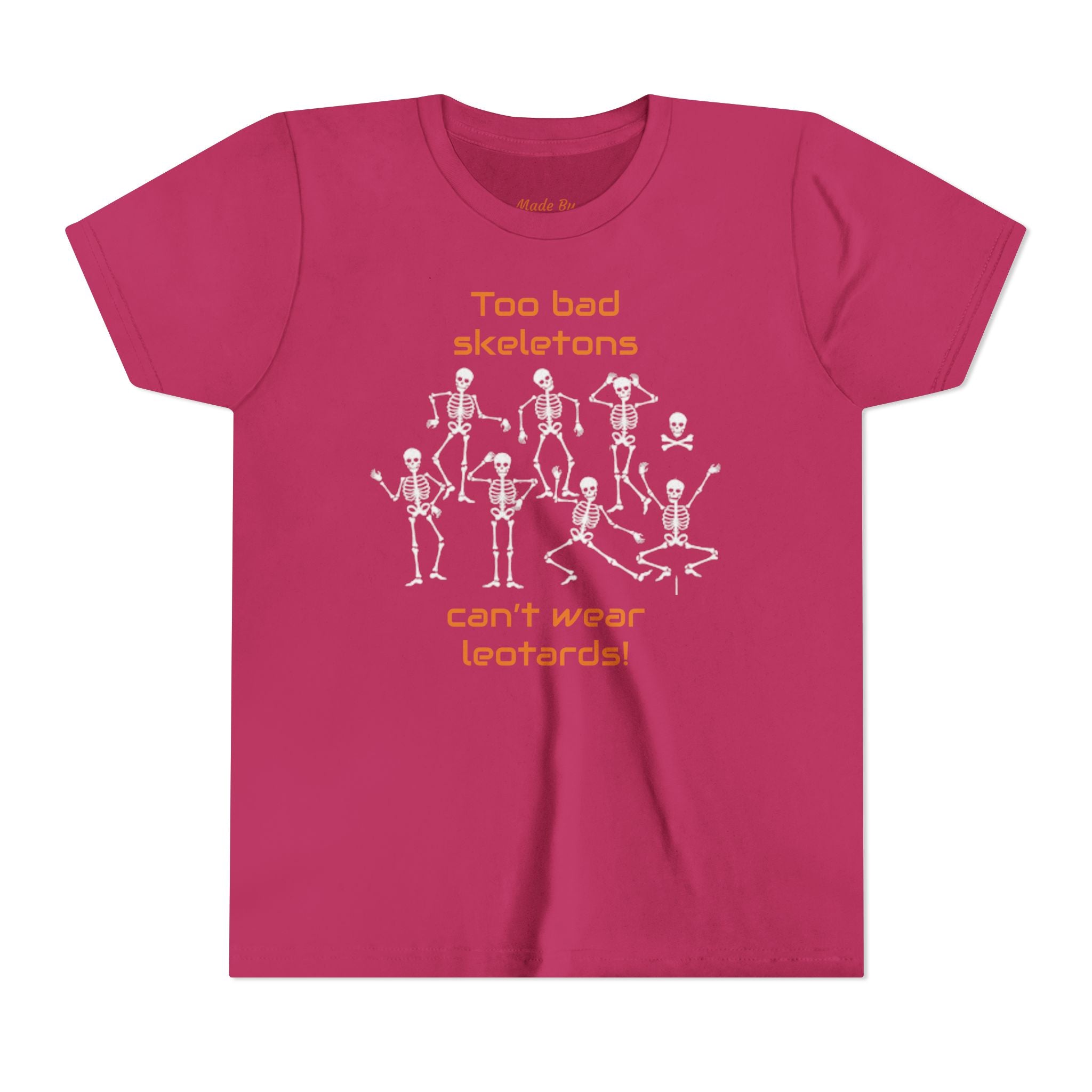Kids Halloween Gymnastics Tee – ‘Too Bad Skeletons Can’t Wear Leotards!’ (Kids)