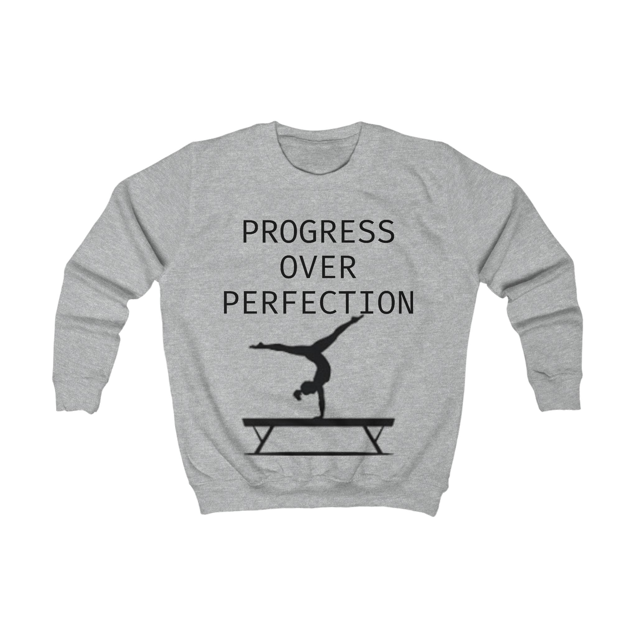 Kids Sweatshirt – 'Progress Over Perfection' Gymnastics Balance Beam Tee for Young Athletes