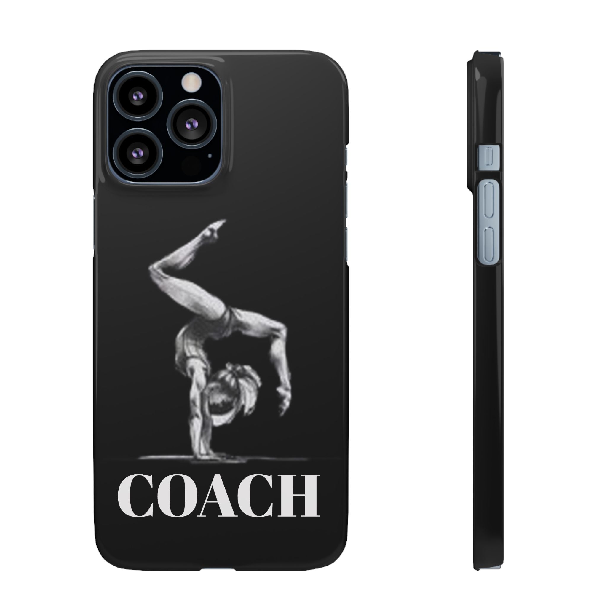 Coach Gymnastics Phone Case — Black Snap Phone Cover with Gymnast Silhouette
