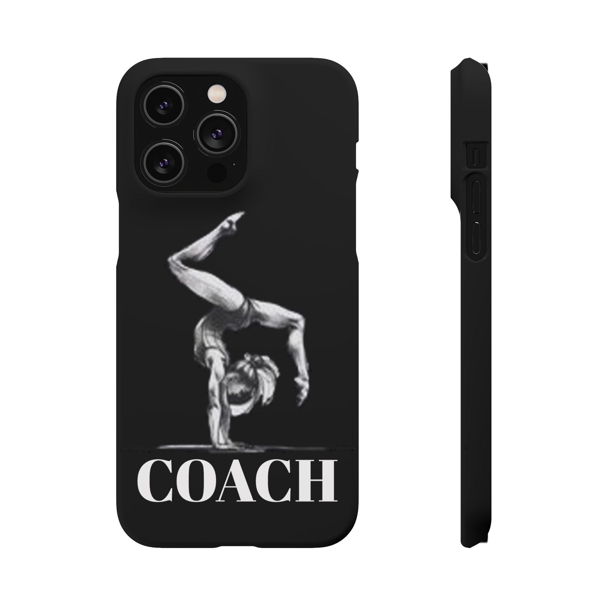 Coach Gymnastics Phone Case — Black Snap Phone Cover with Gymnast Silhouette