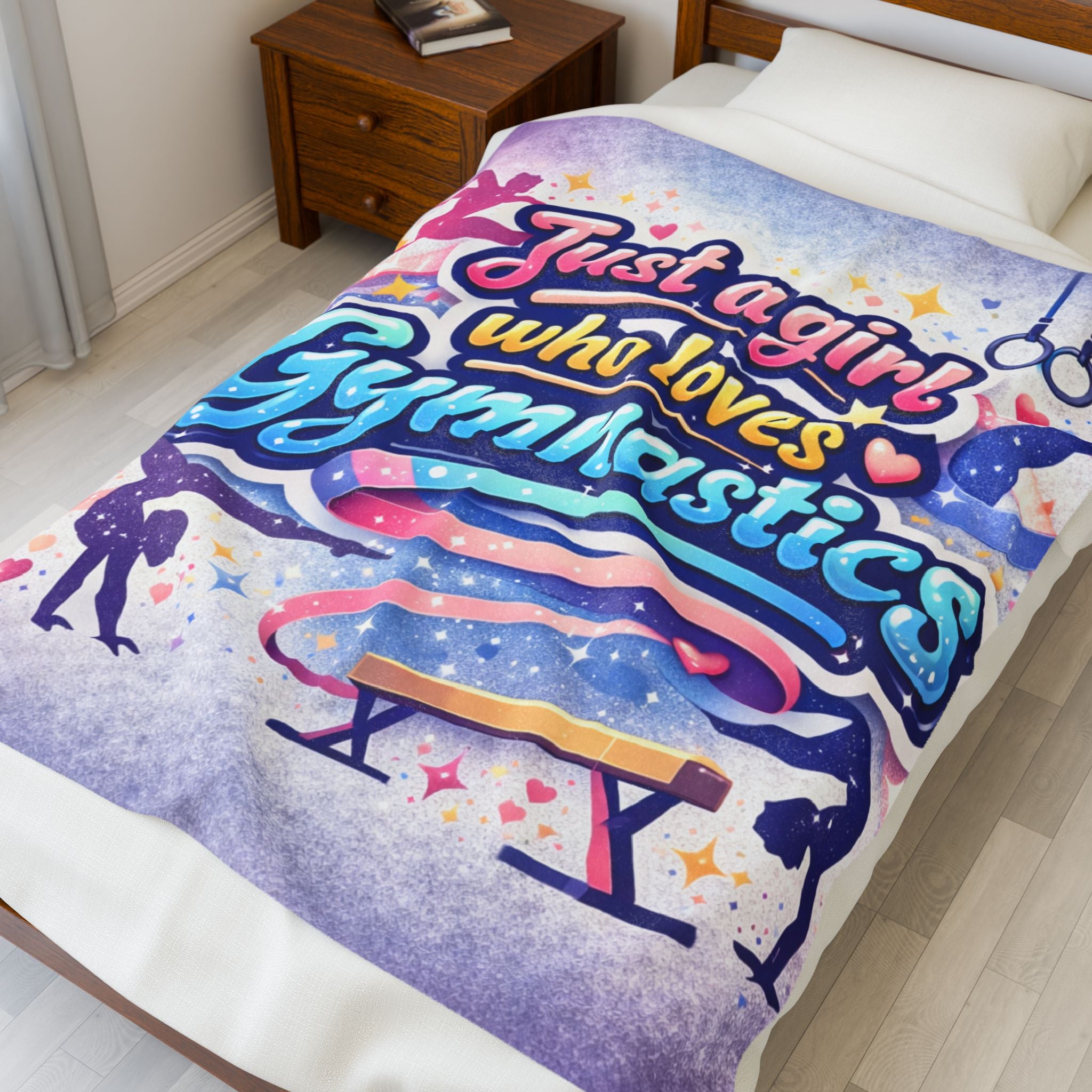 Gymnastics Plush Blanket — "Just a Girl Who Loves Gymnastics" Velveteen Throw