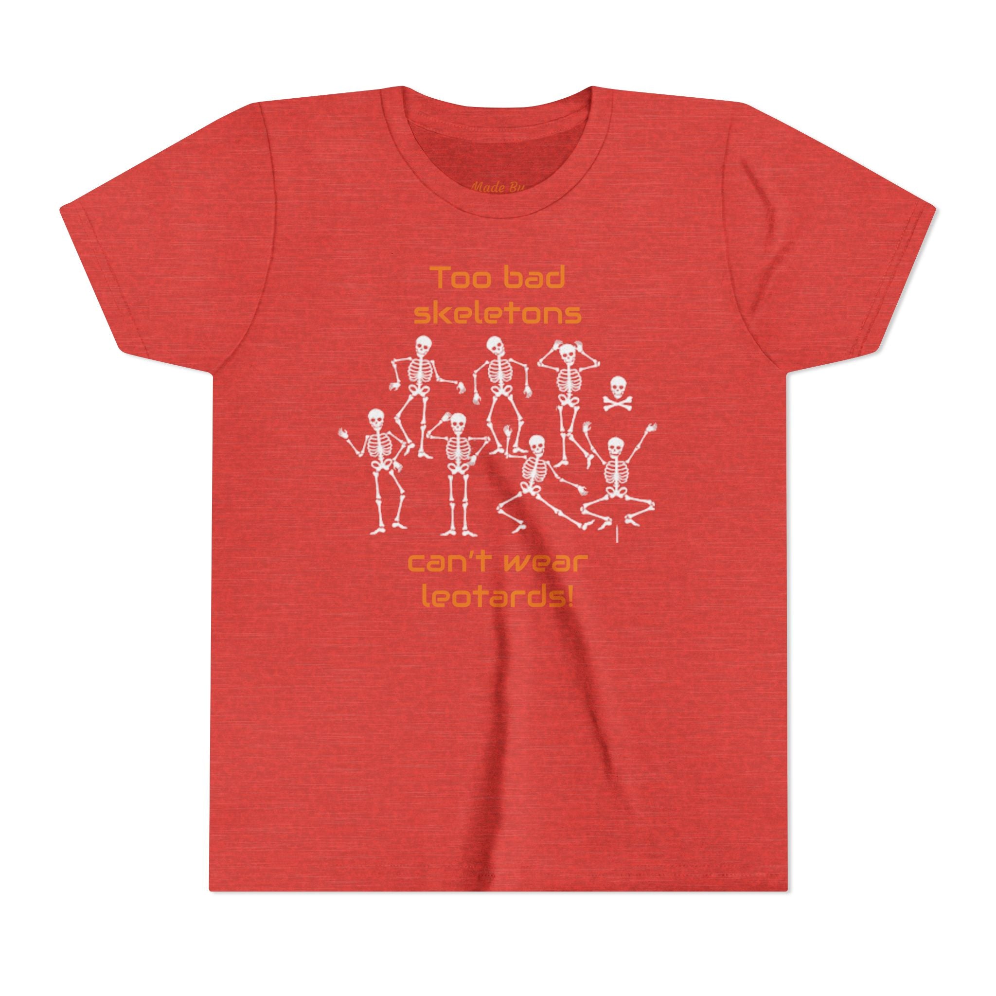 Kids Halloween Gymnastics Tee – ‘Too Bad Skeletons Can’t Wear Leotards!’ (Kids)
