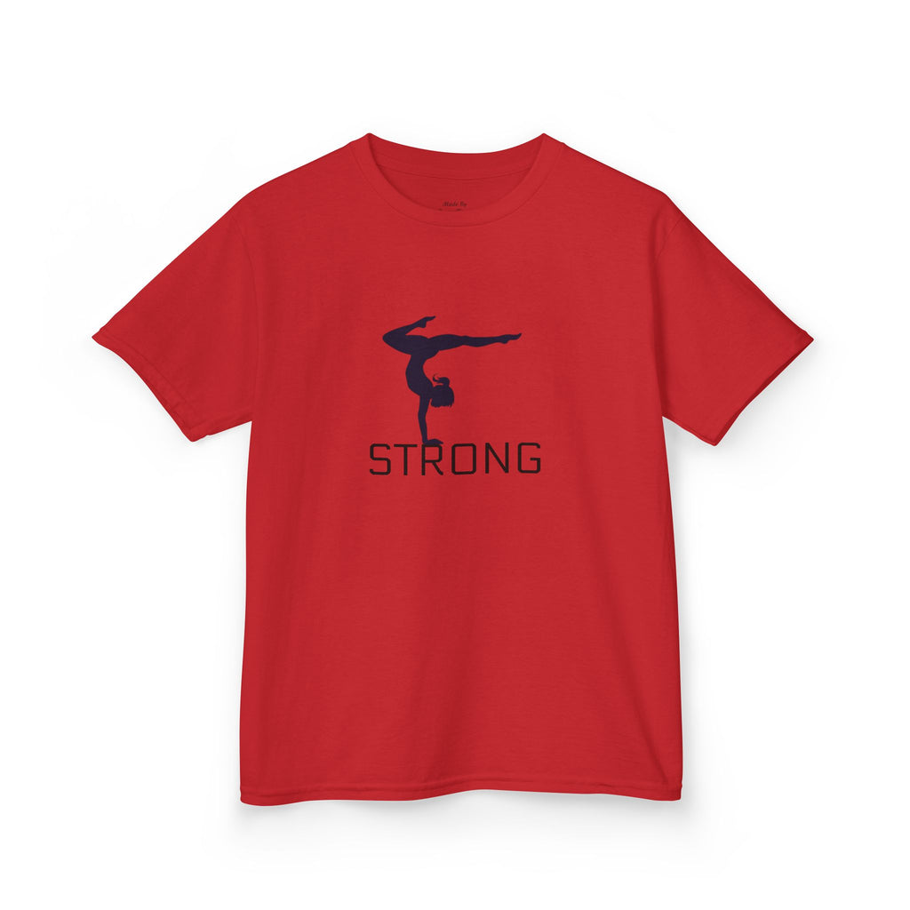 Kids Gymnastics Tee — 'STRONG' Handstand Silhouette Shirt