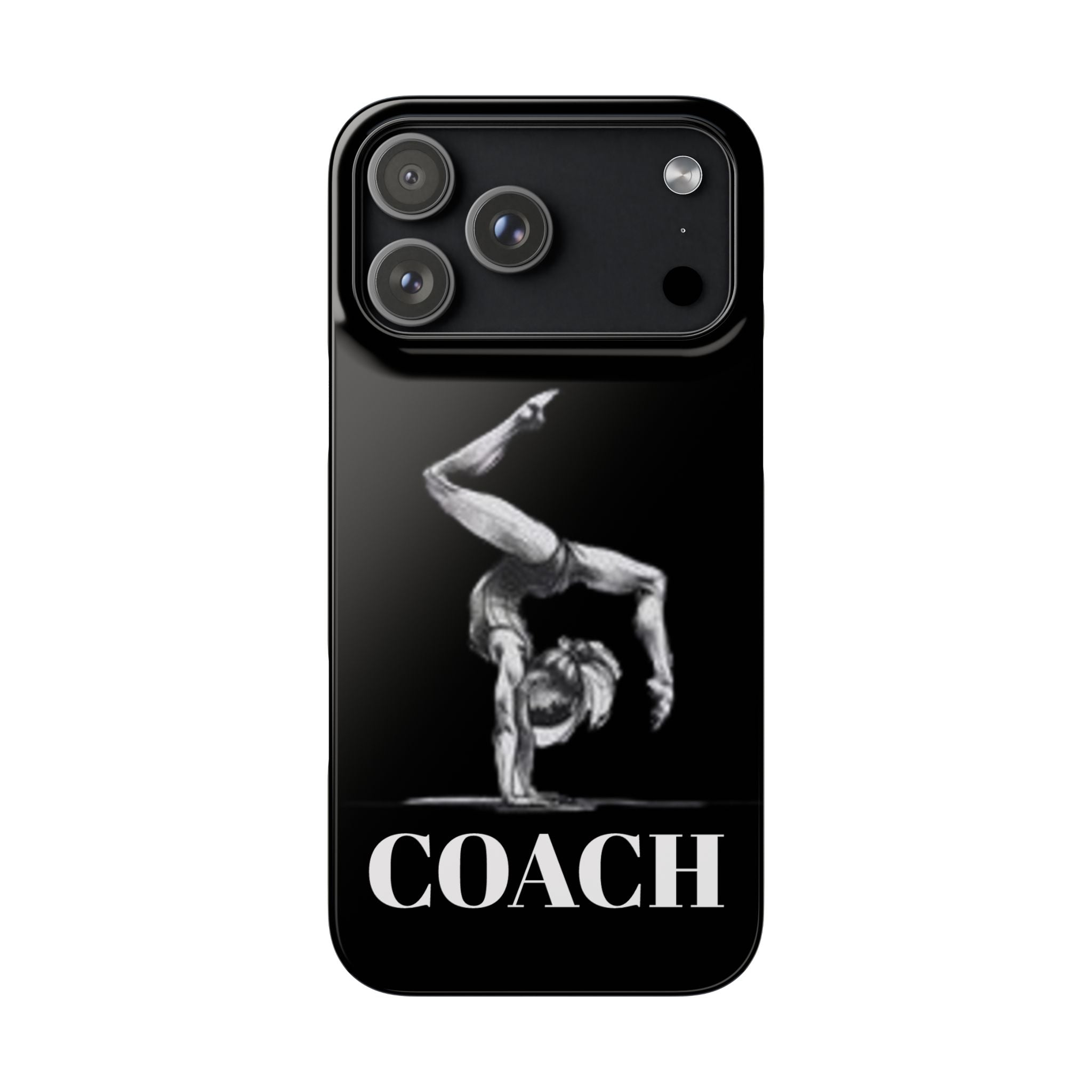 Coach Gymnastics Phone Case — Black Snap Phone Cover with Gymnast Silhouette