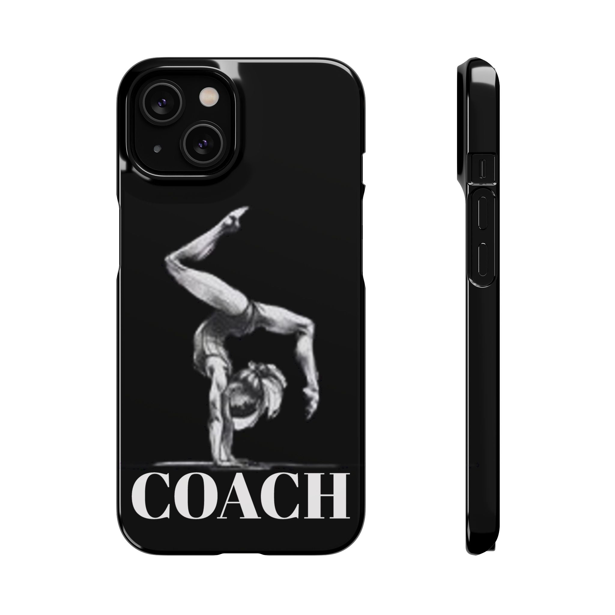 Coach Gymnastics Phone Case — Black Snap Phone Cover with Gymnast Silhouette