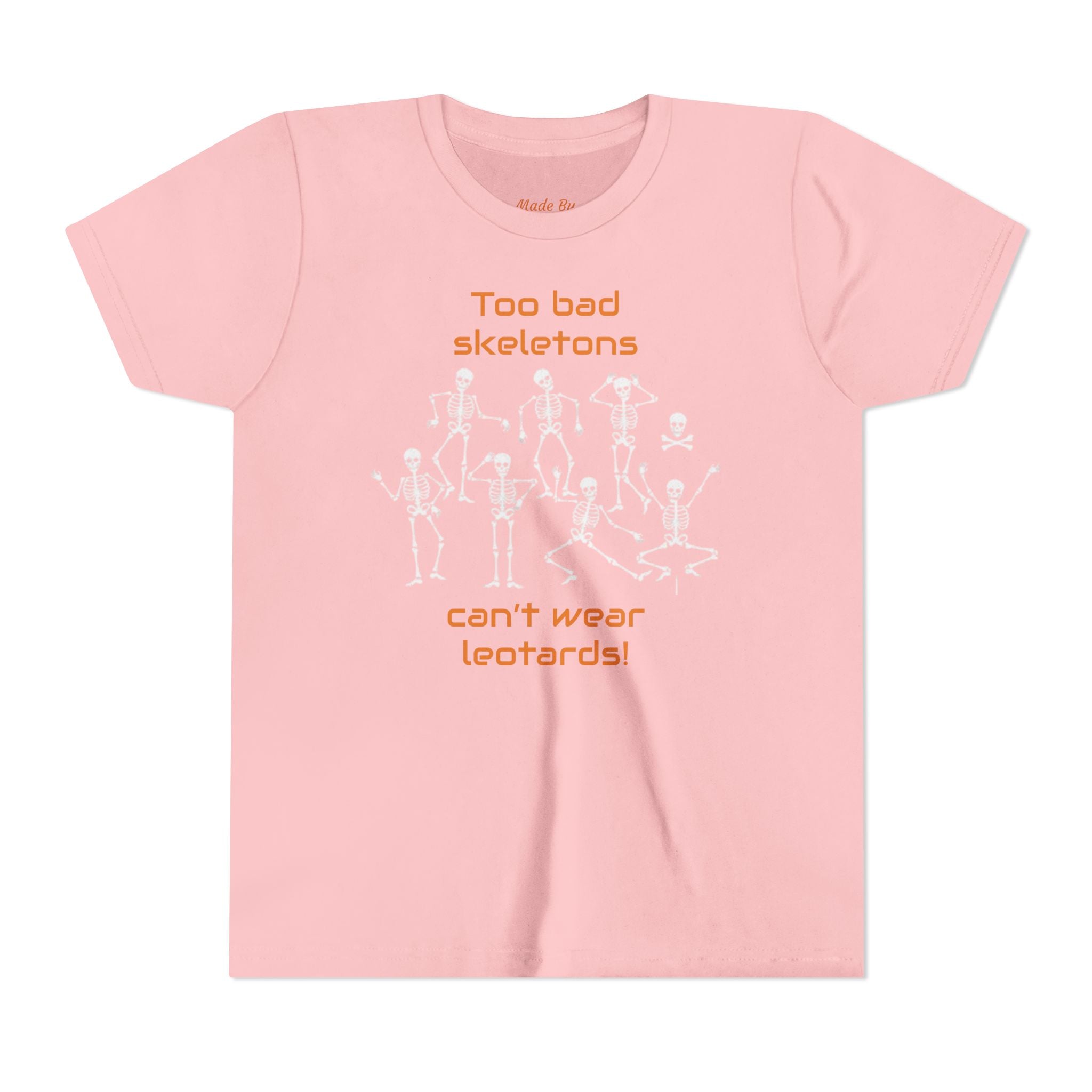 Kids Halloween Gymnastics Tee – ‘Too Bad Skeletons Can’t Wear Leotards!’ (Kids)