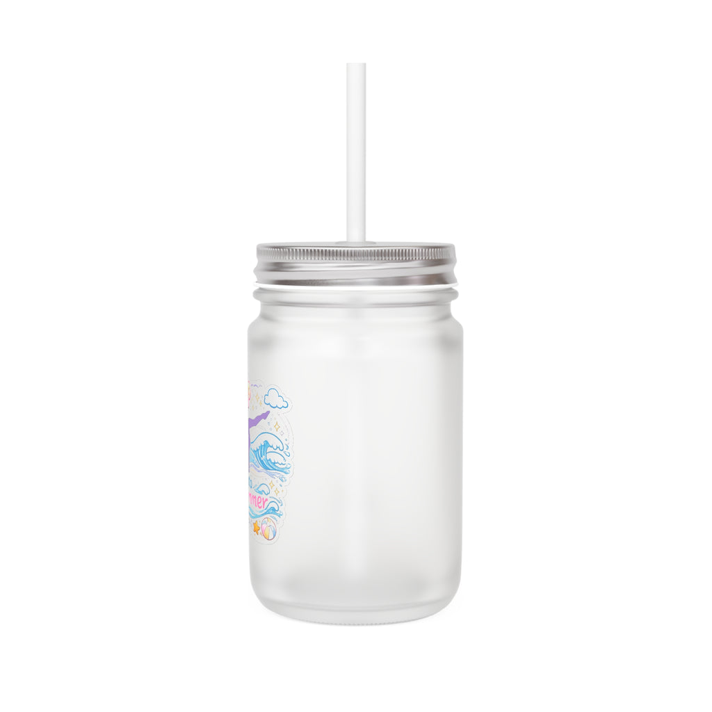 Flip Into Summer Mason Jar Tumbler — Beach Vacation Drink Mug with Straw