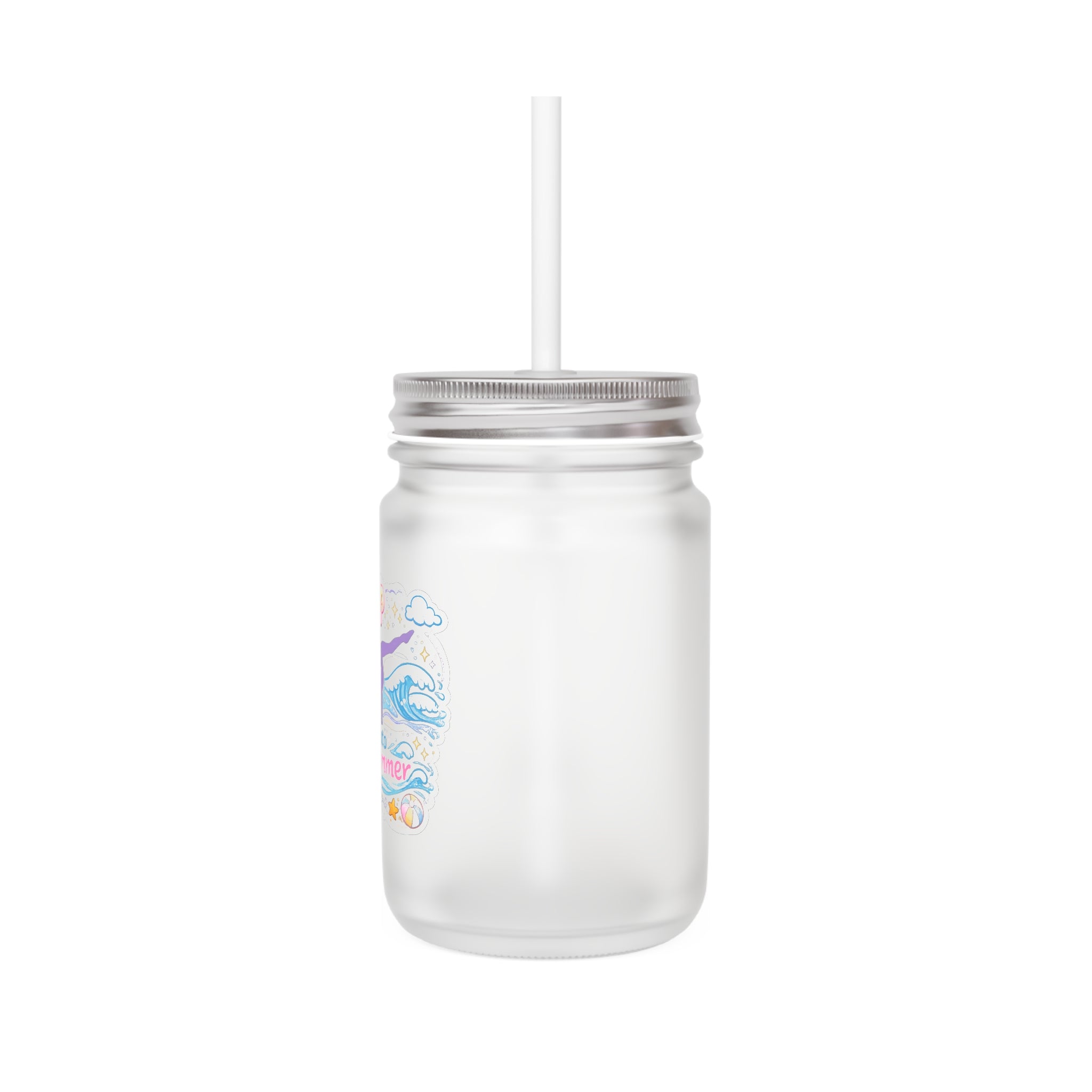 Flip Into Summer Mason Jar Tumbler — Beach Vacation Drink Mug with Straw