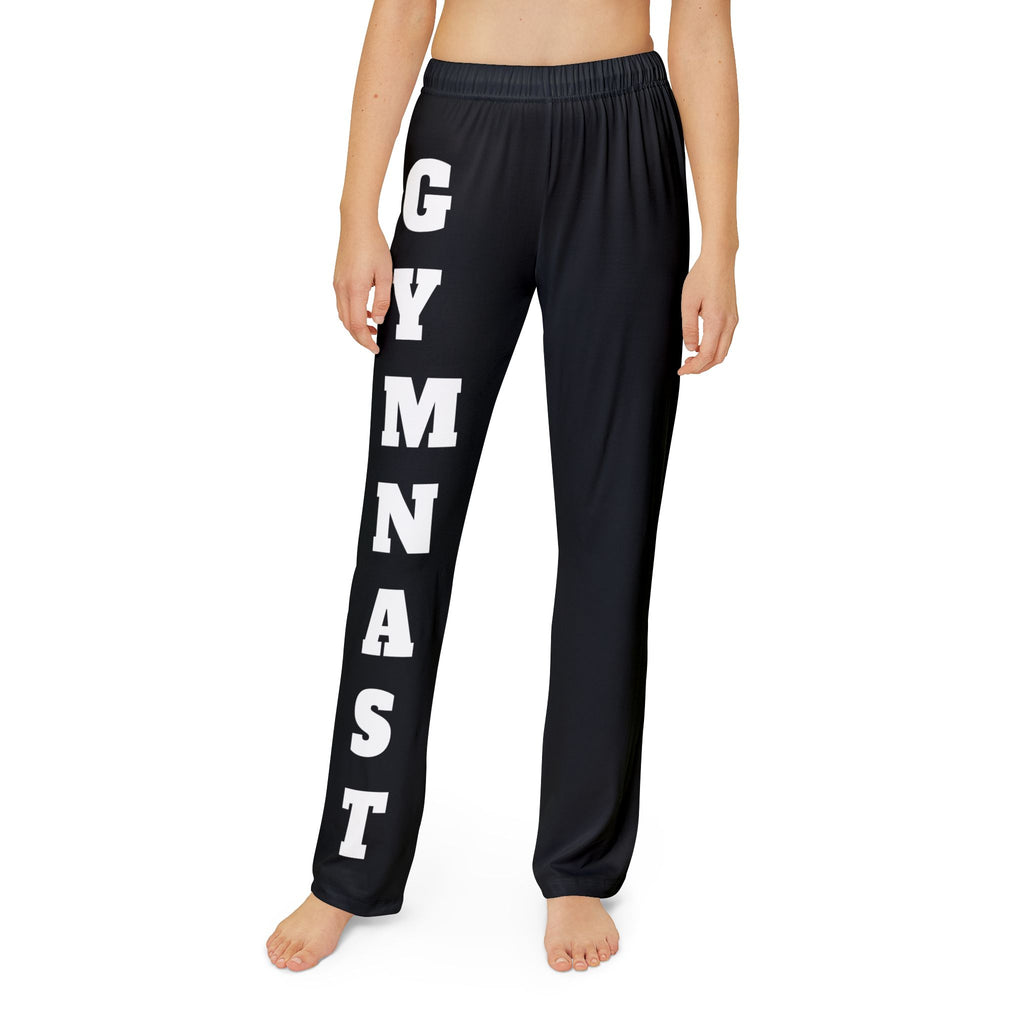 Kids Gymnast Lounge Pants — Black AOP Sweatpants with 'GYMNAST' Side Print