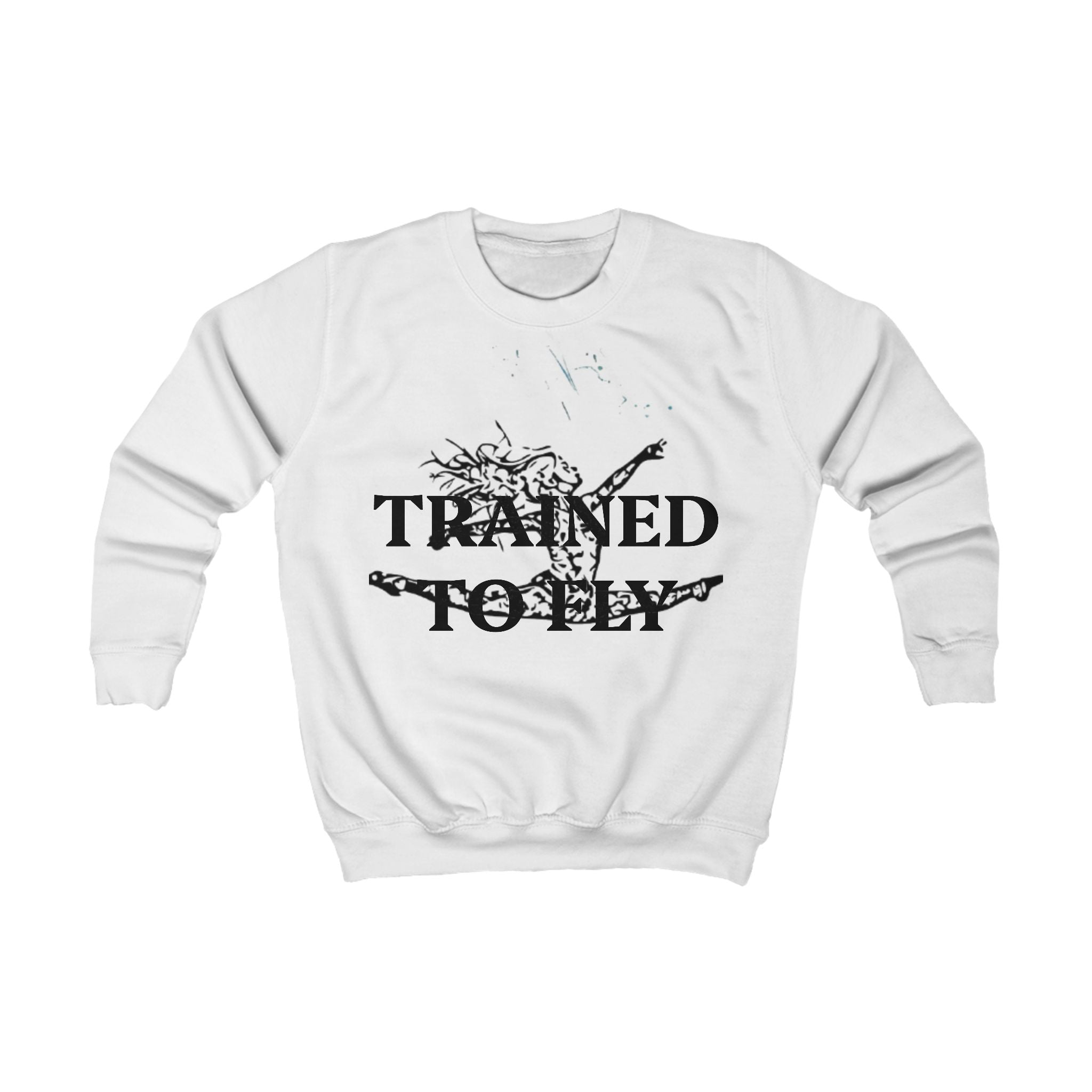 Kids Sweatshirt — "Trained to Fly" Black Graphic Gymnastics Crewneck