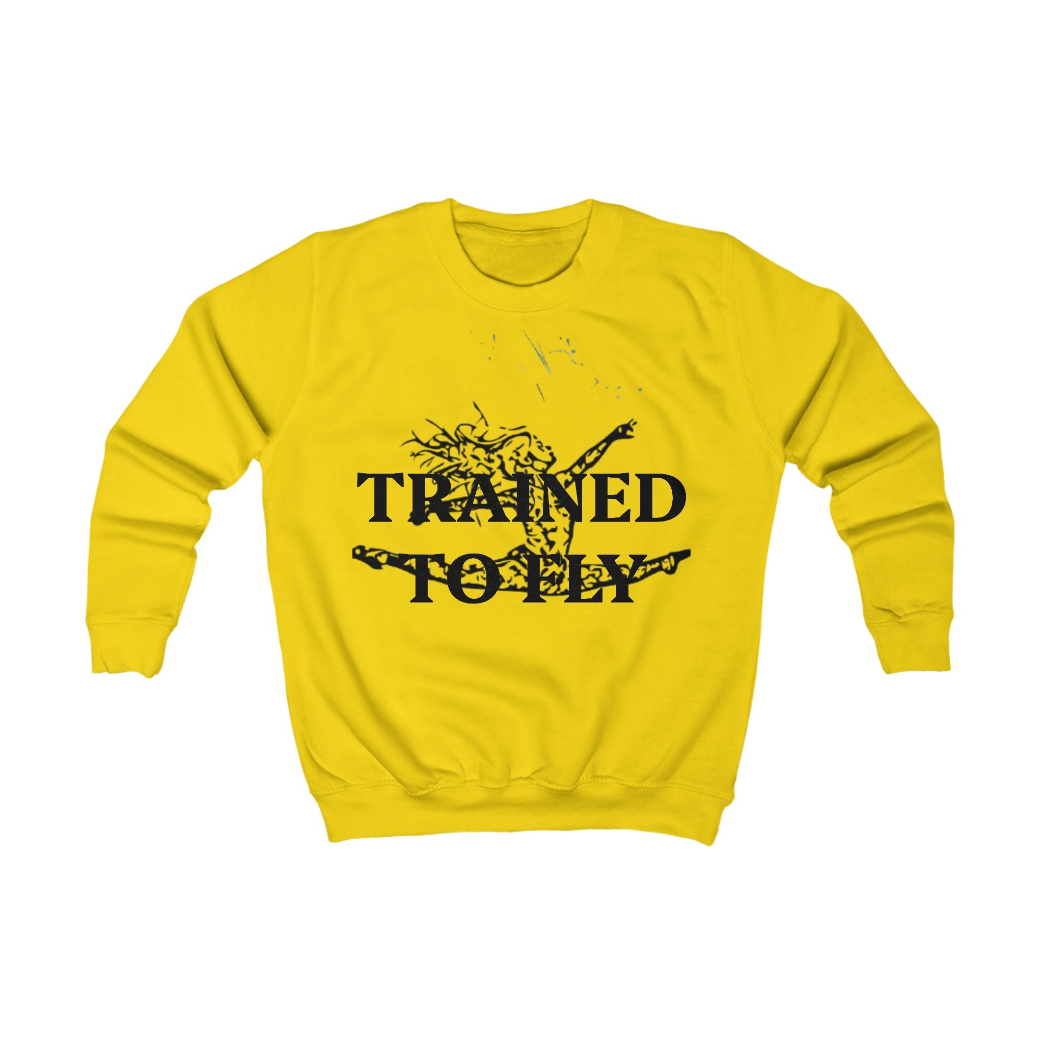 Kids Sweatshirt — "Trained to Fly" Black Graphic Gymnastics Crewneck