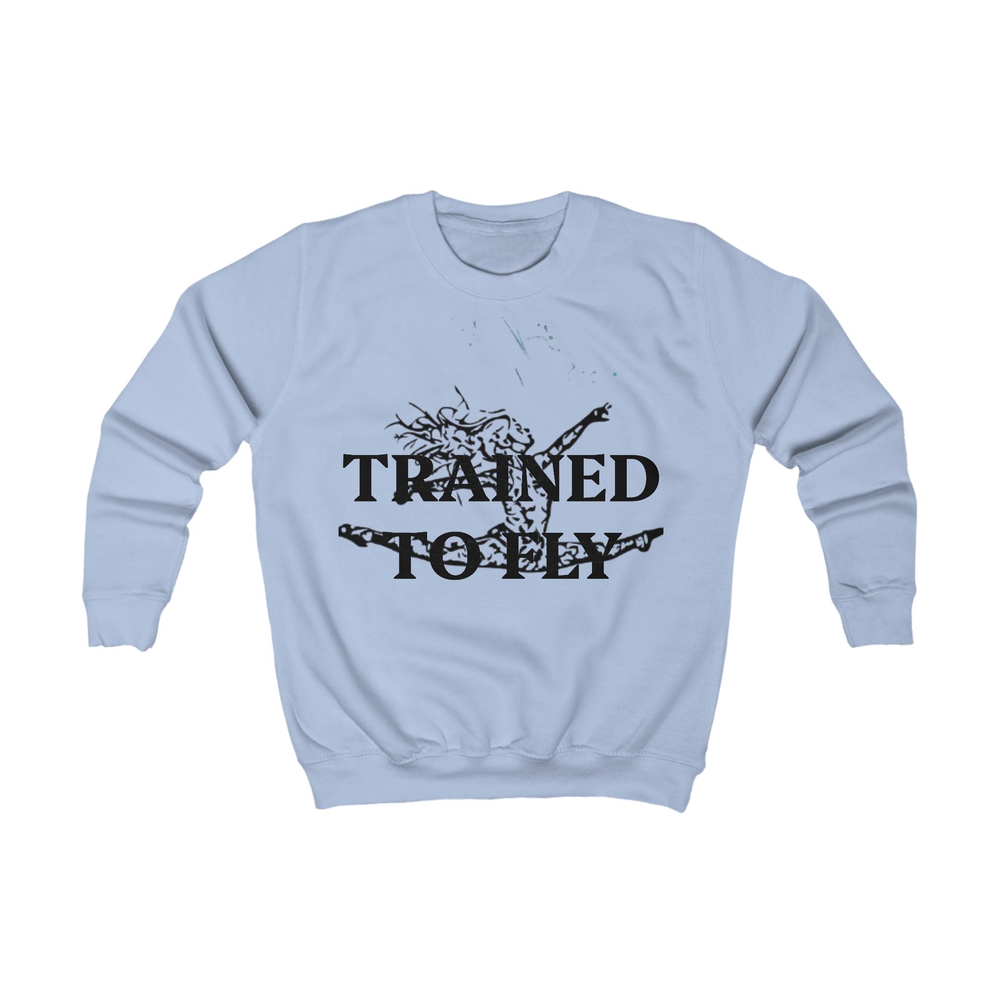Kids Sweatshirt — "Trained to Fly" Black Graphic Gymnastics Crewneck