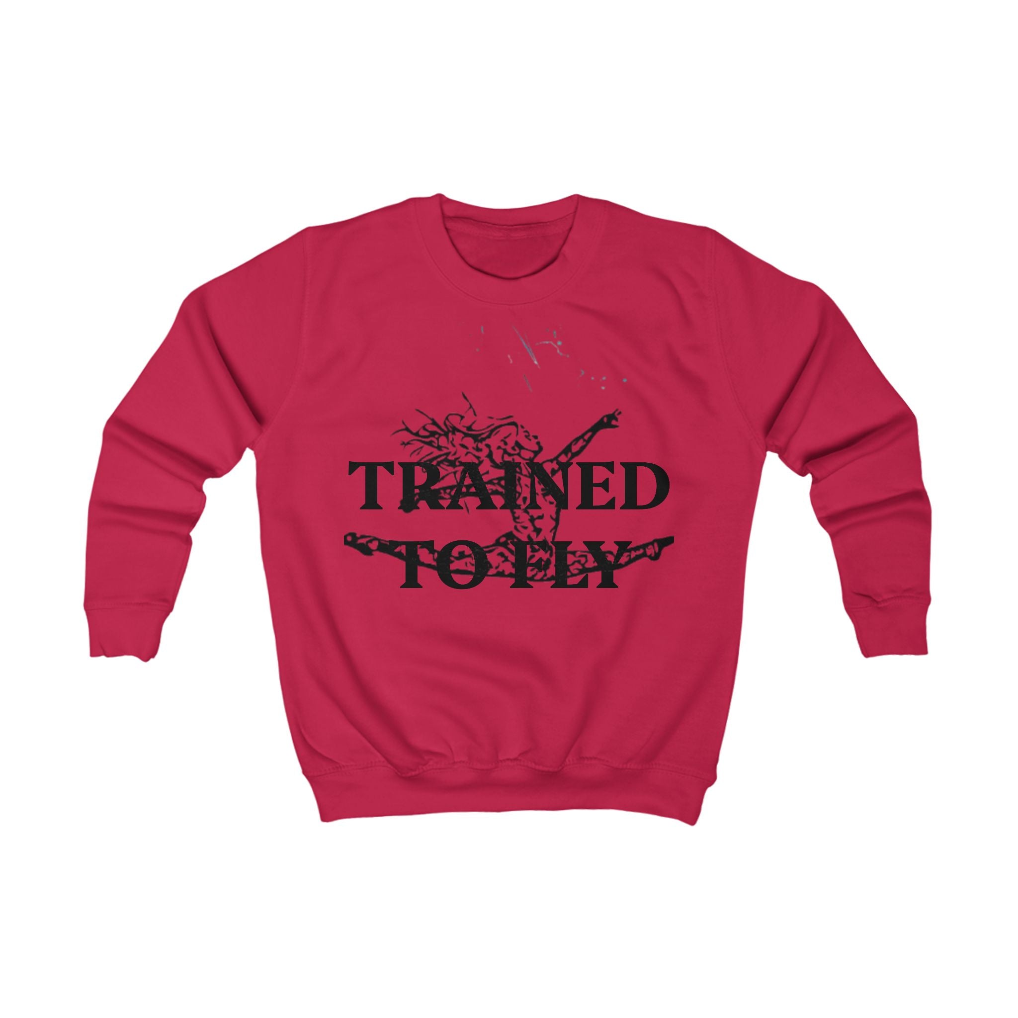 Kids Sweatshirt — "Trained to Fly" Black Graphic Gymnastics Crewneck