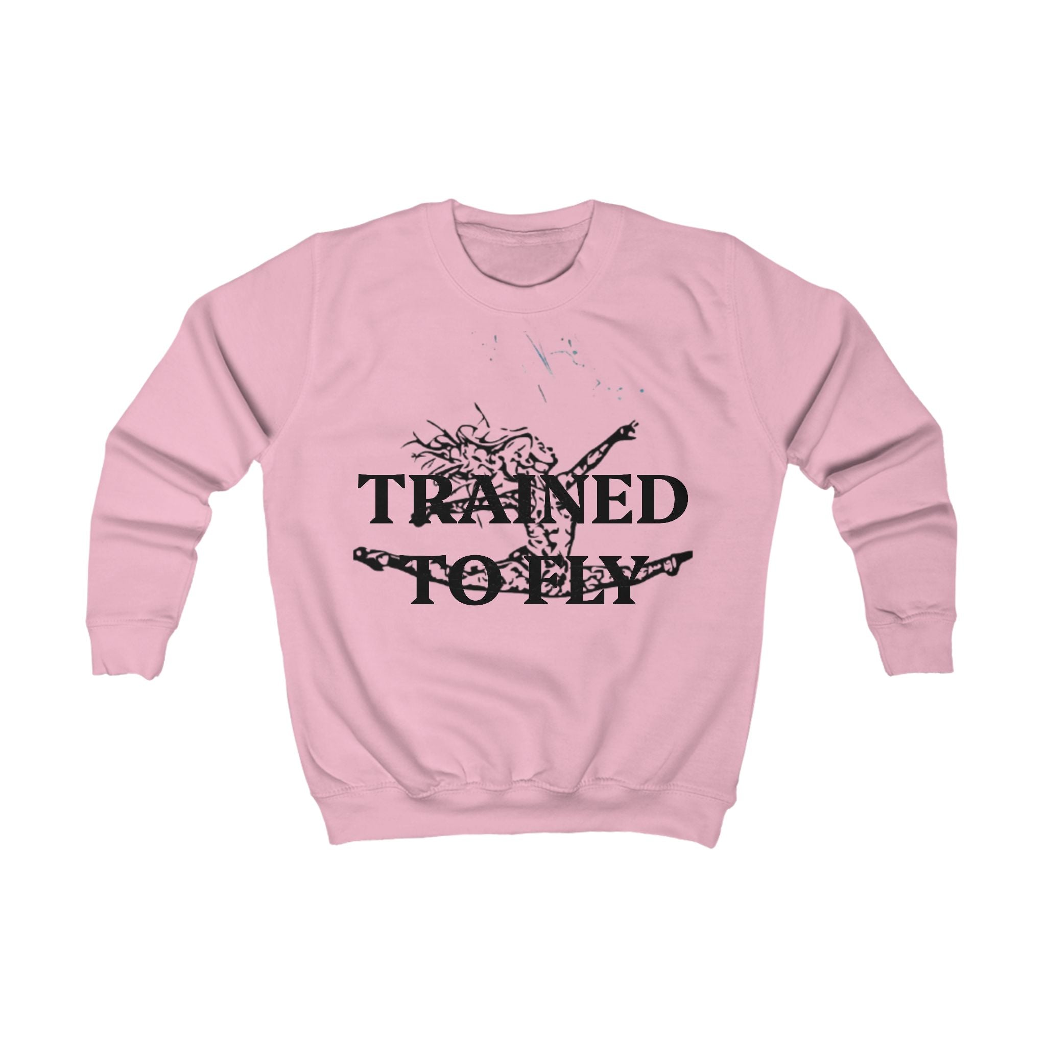 Kids Sweatshirt — "Trained to Fly" Black Graphic Gymnastics Crewneck