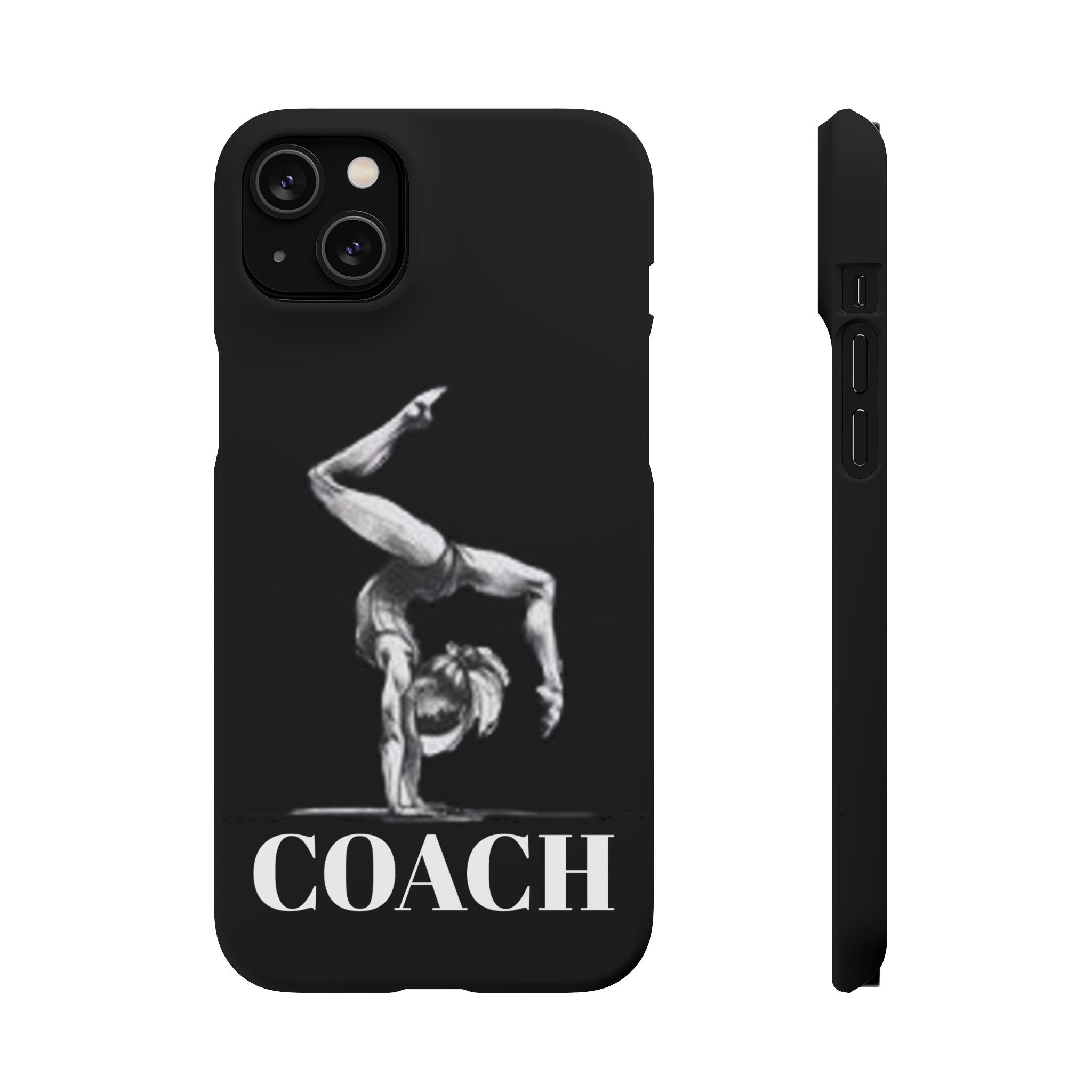 Coach Gymnastics Phone Case — Black Snap Phone Cover with Gymnast Silhouette