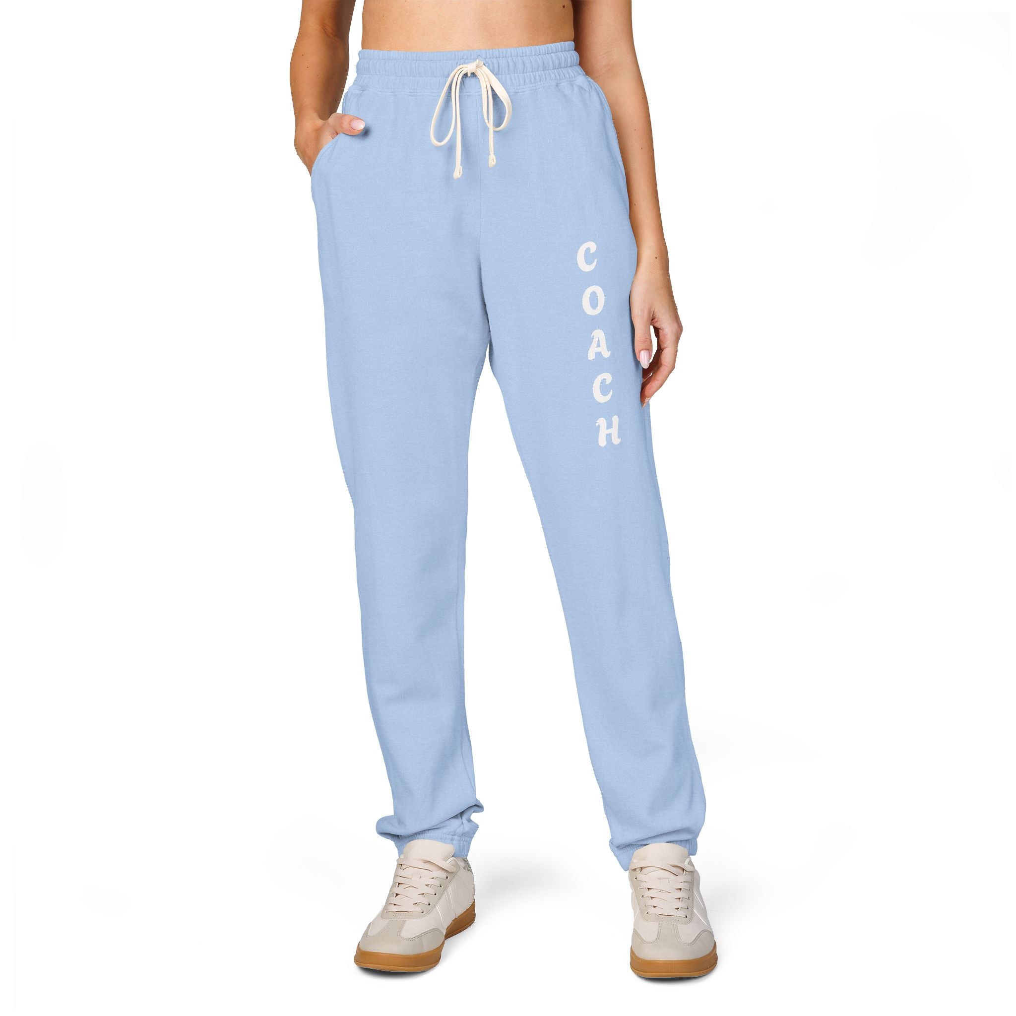 Adults Coach Vertical Logo Sweatpants — Garment-Dyed Fleece Joggers
