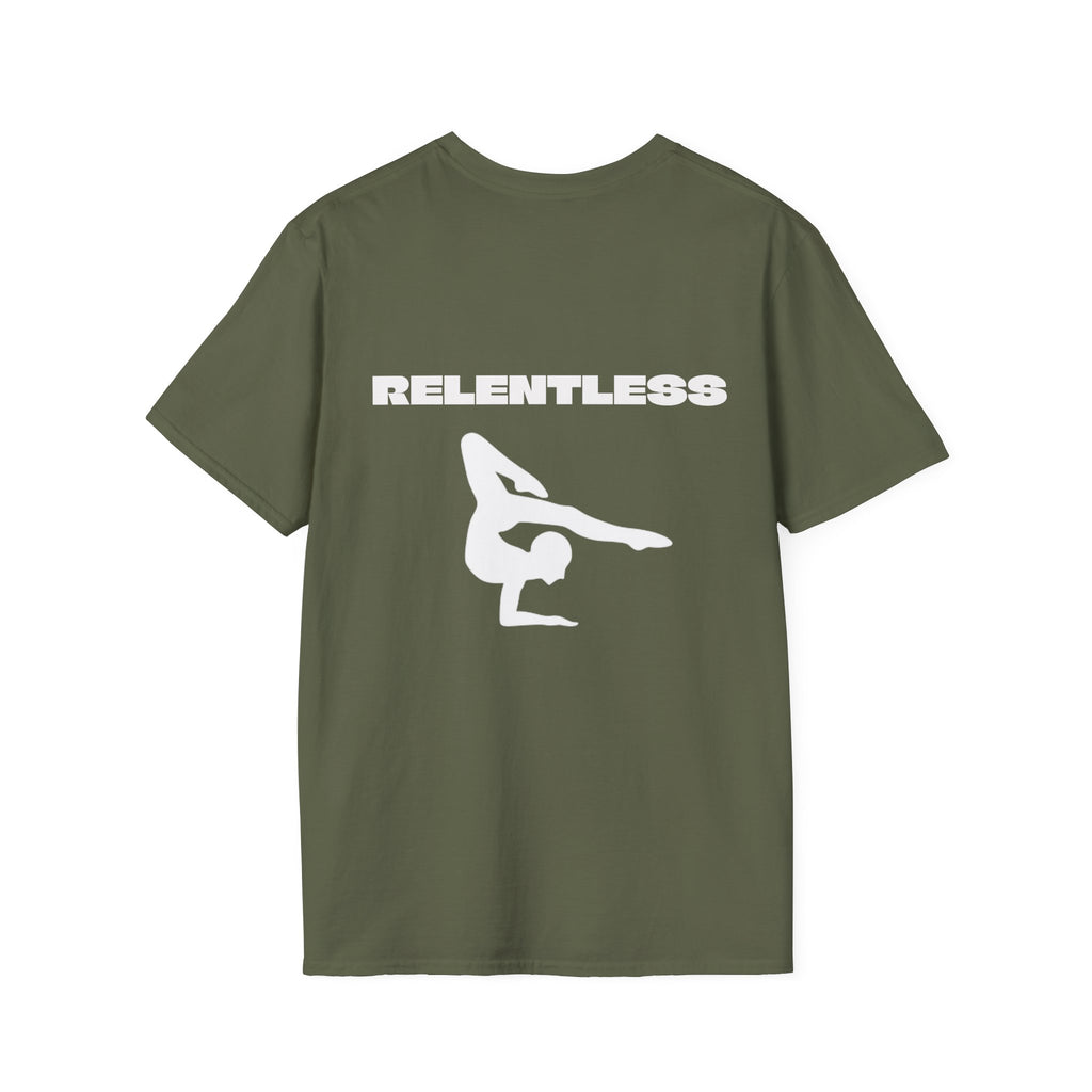 Relentless Gymnastics T-Shirt — Back Silhouette Athletic Tee (Adults)